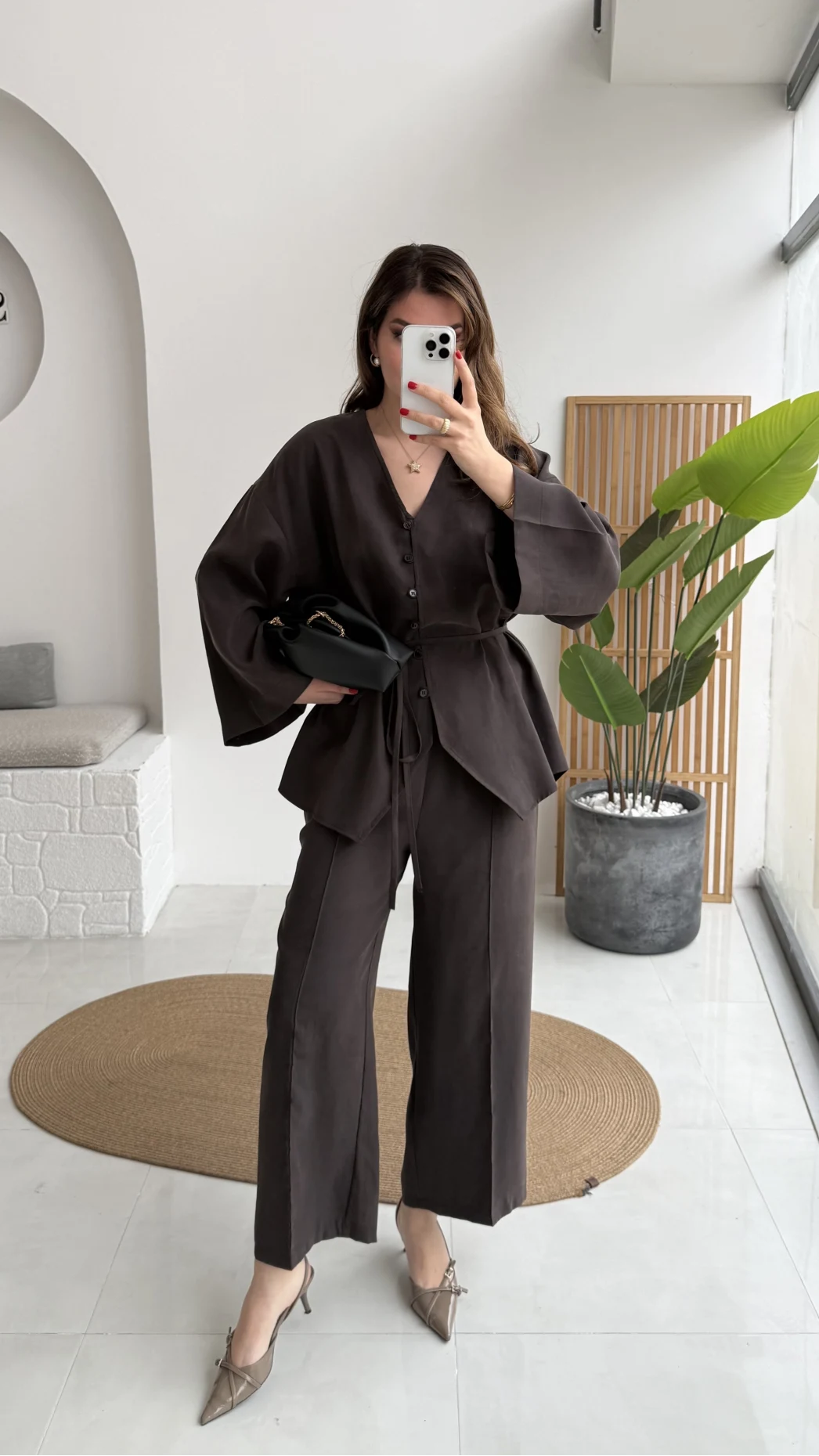 ÖN SİPARİŞ Palermo Bağcıklı Düğmeli Takım - Acı Kahve - Kod: 8916