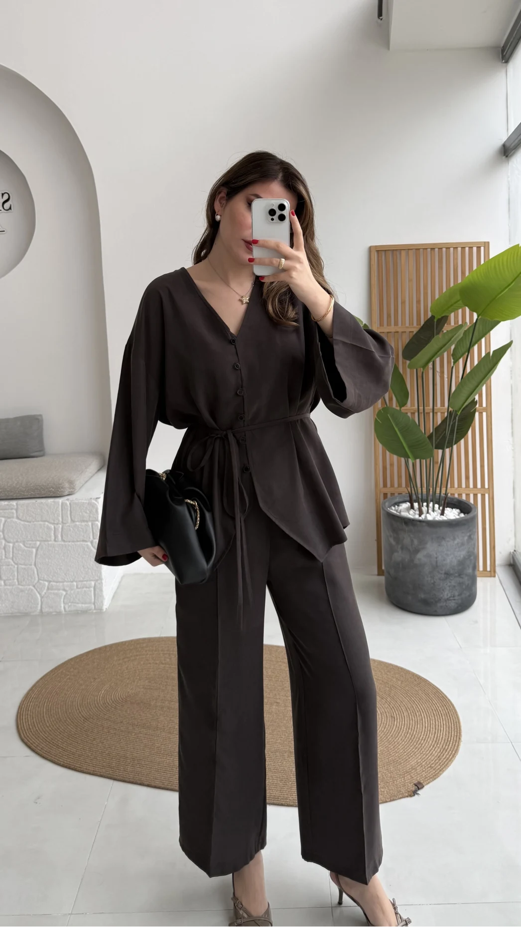 ÖN SİPARİŞ Palermo Bağcıklı Düğmeli Takım - Acı Kahve - Kod: 8916