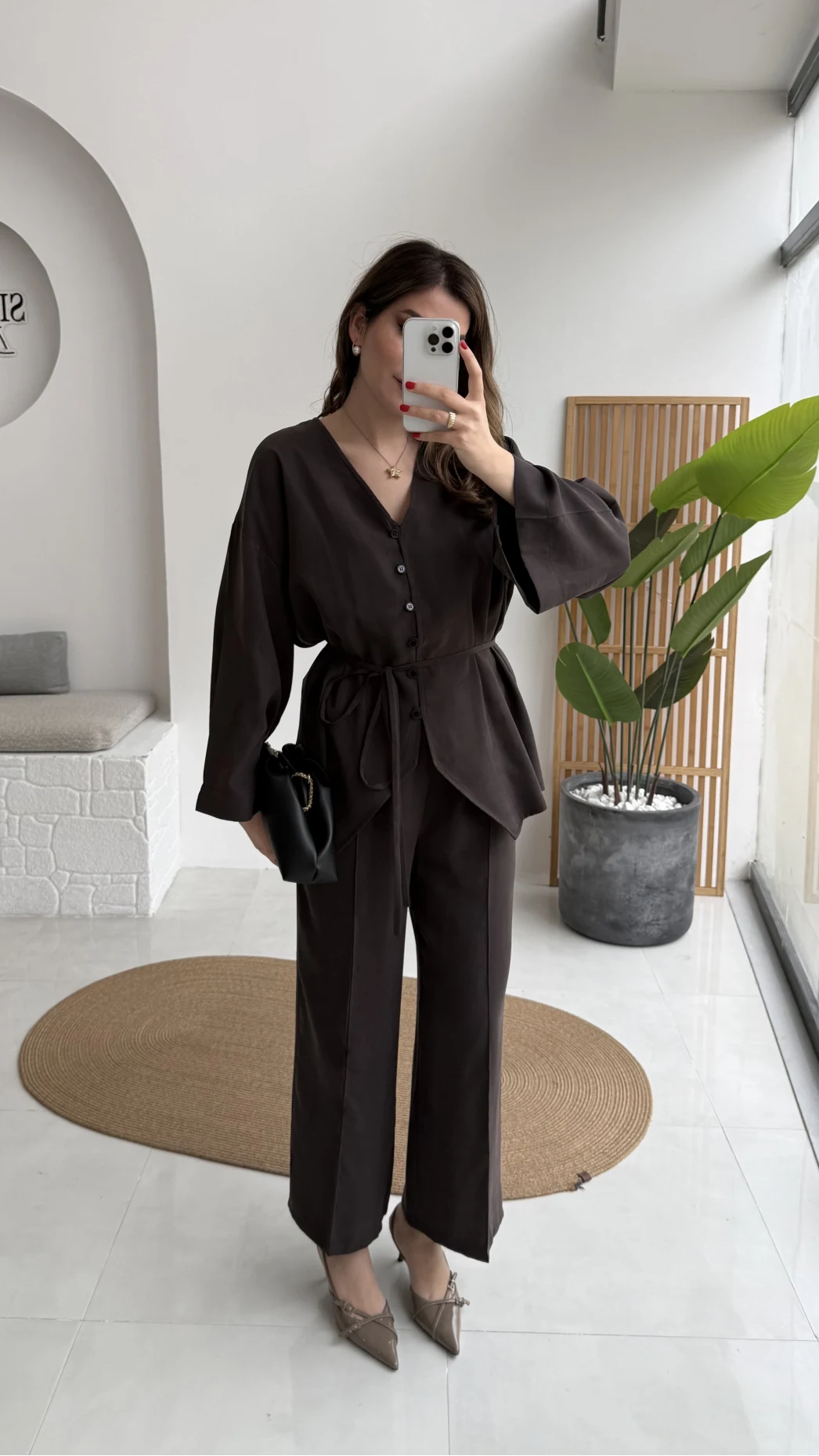 ÖN SİPARİŞ Palermo Bağcıklı Düğmeli Takım - Acı Kahve - Kod: 8916