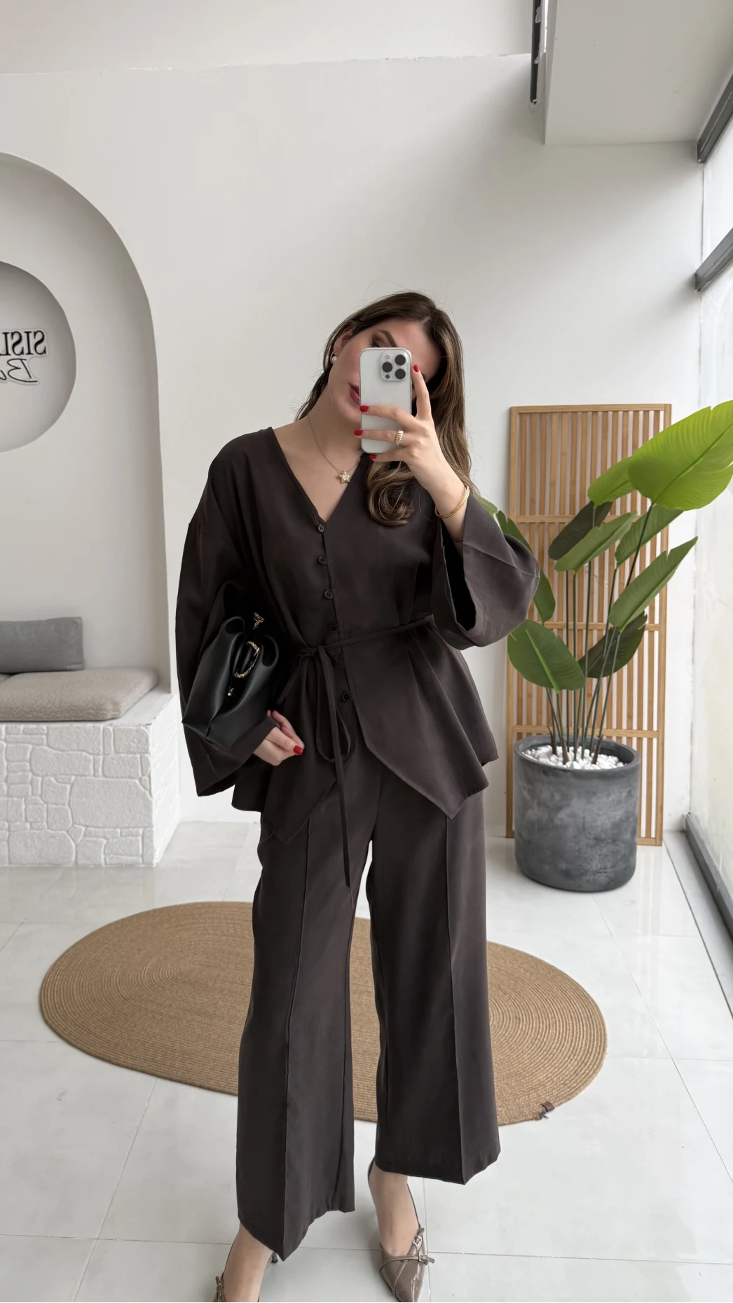 ÖN SİPARİŞ Palermo Bağcıklı Düğmeli Takım - Acı Kahve - Kod: 8916