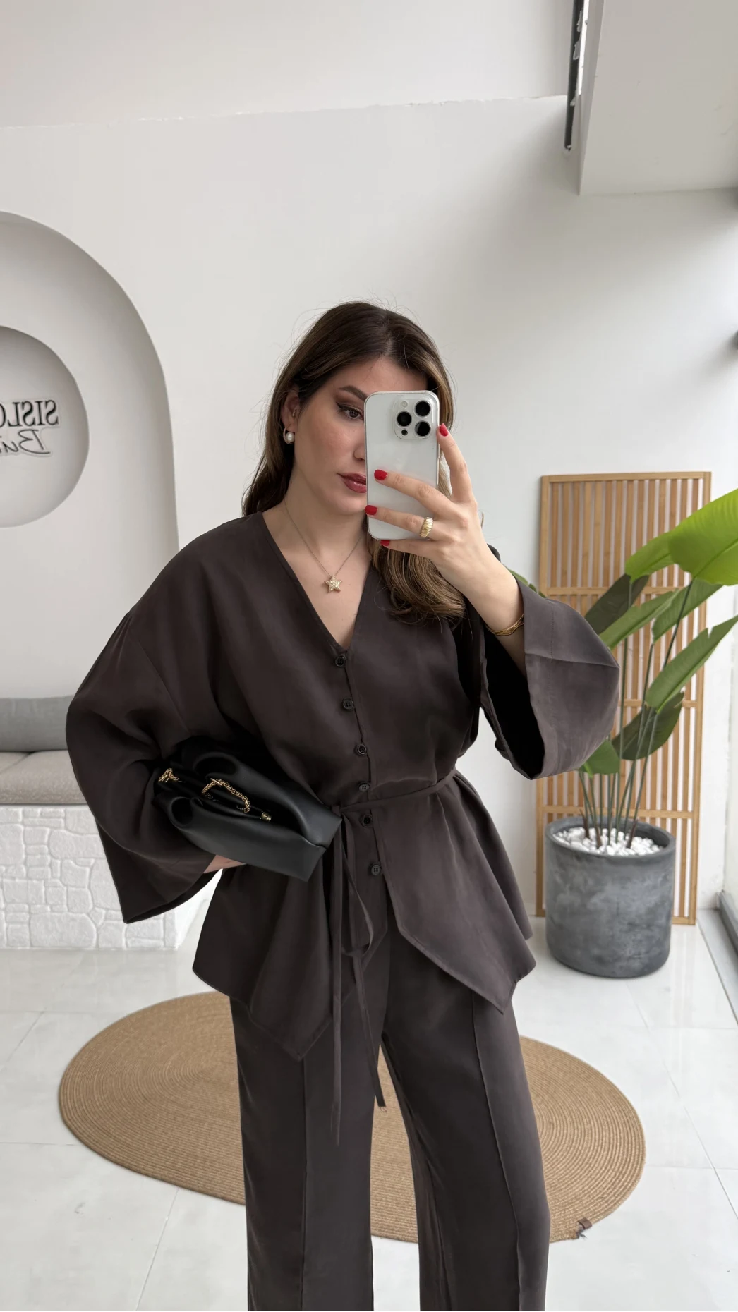 ÖN SİPARİŞ Palermo Bağcıklı Düğmeli Takım - Acı Kahve - Kod: 8916