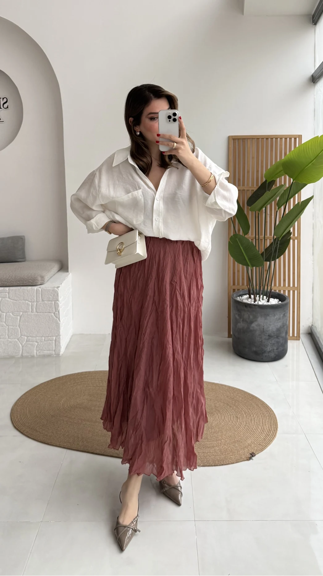 Astarlı Kırışık Beli Lastikli Etek - Gül Kurusu - Kod: 3207