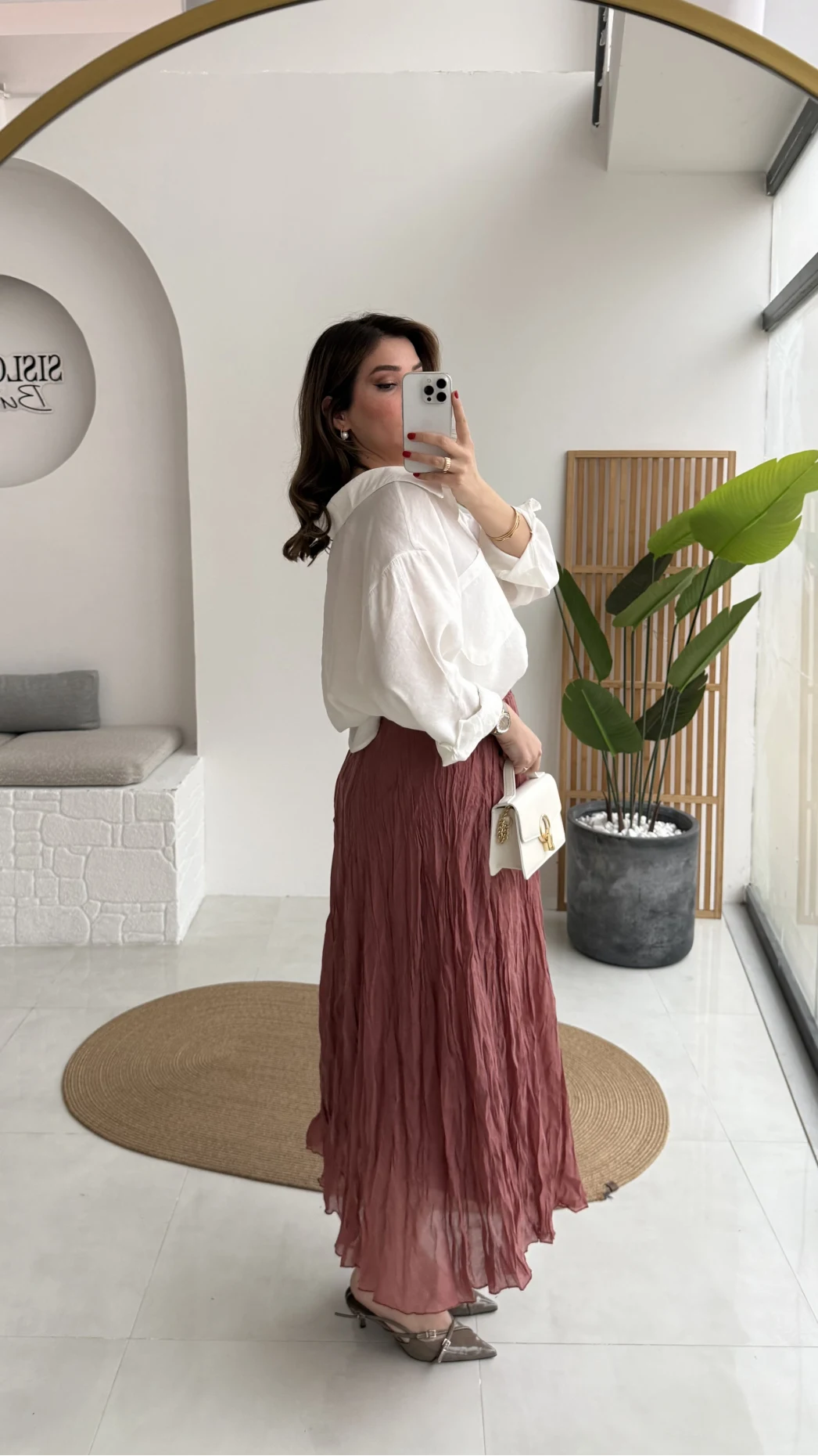 Astarlı Kırışık Beli Lastikli Etek - Gül Kurusu - Kod: 3207