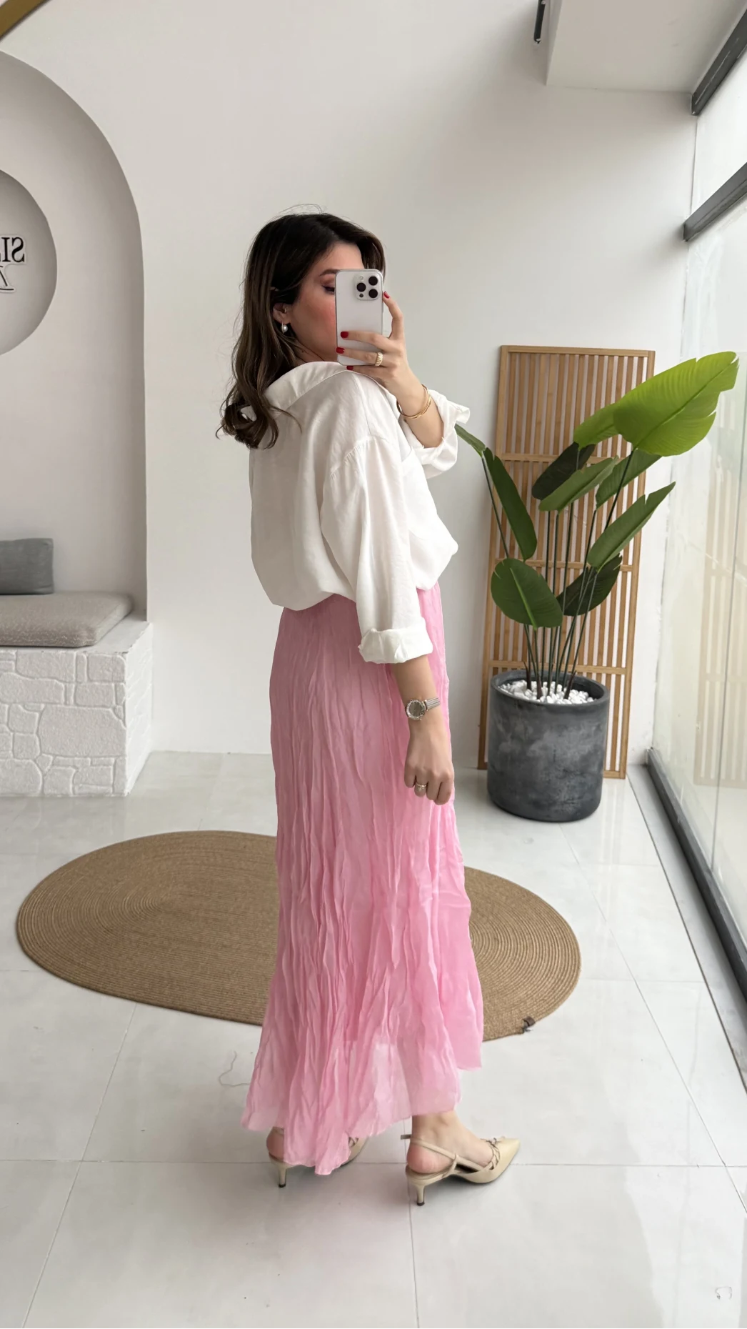 Astarlı Kırışık Beli Lastikli Etek - Pembe - Kod: 3207