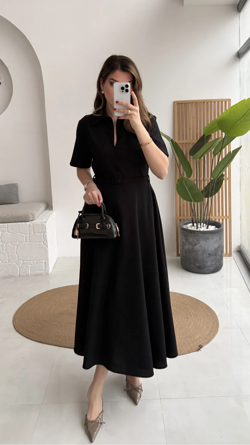 Sia Kısa Kol Kemerli Elbise - Siyah - Kod: 2341