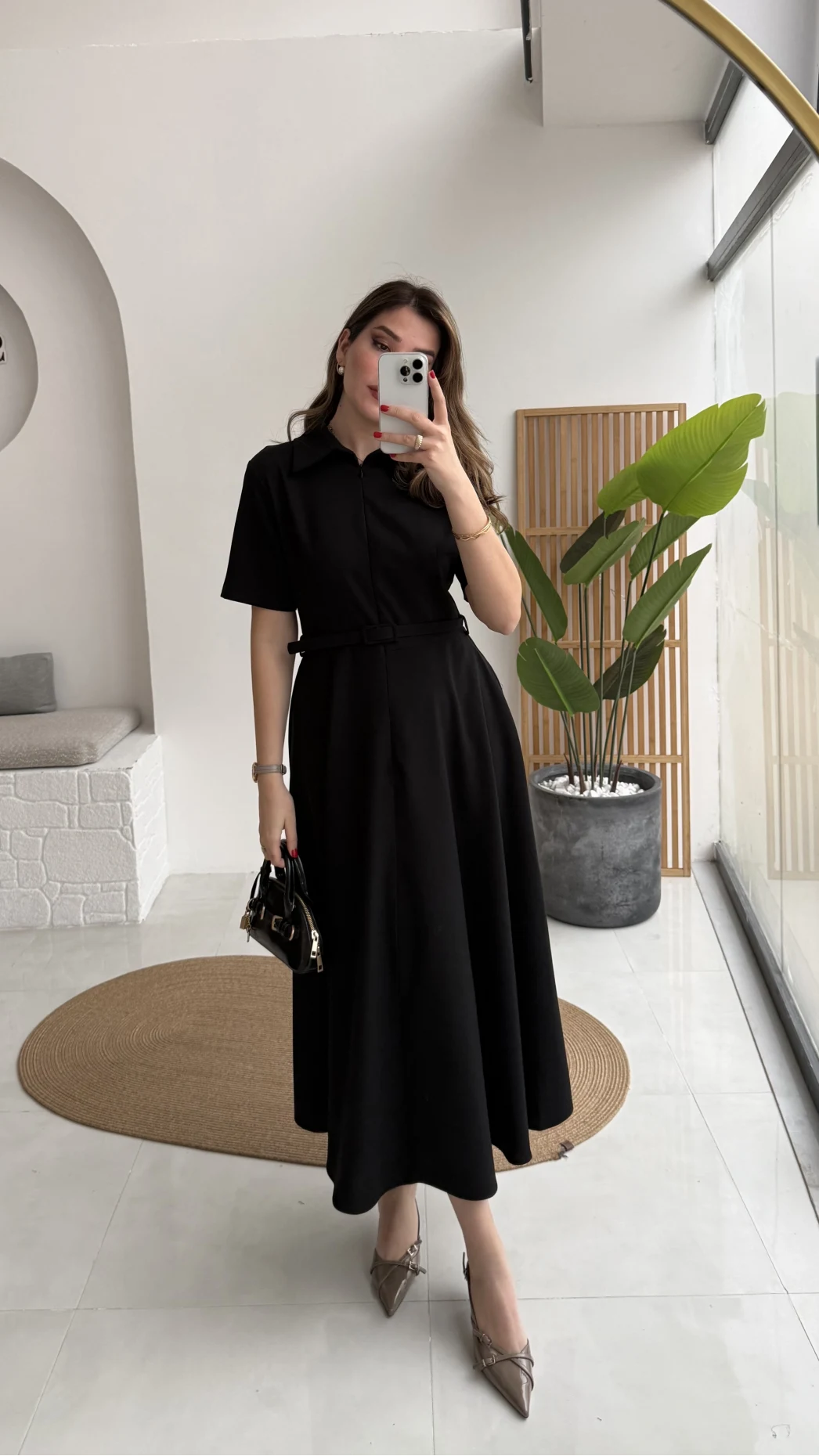 Sia Kısa Kol Kemerli Elbise - Siyah - Kod: 2341