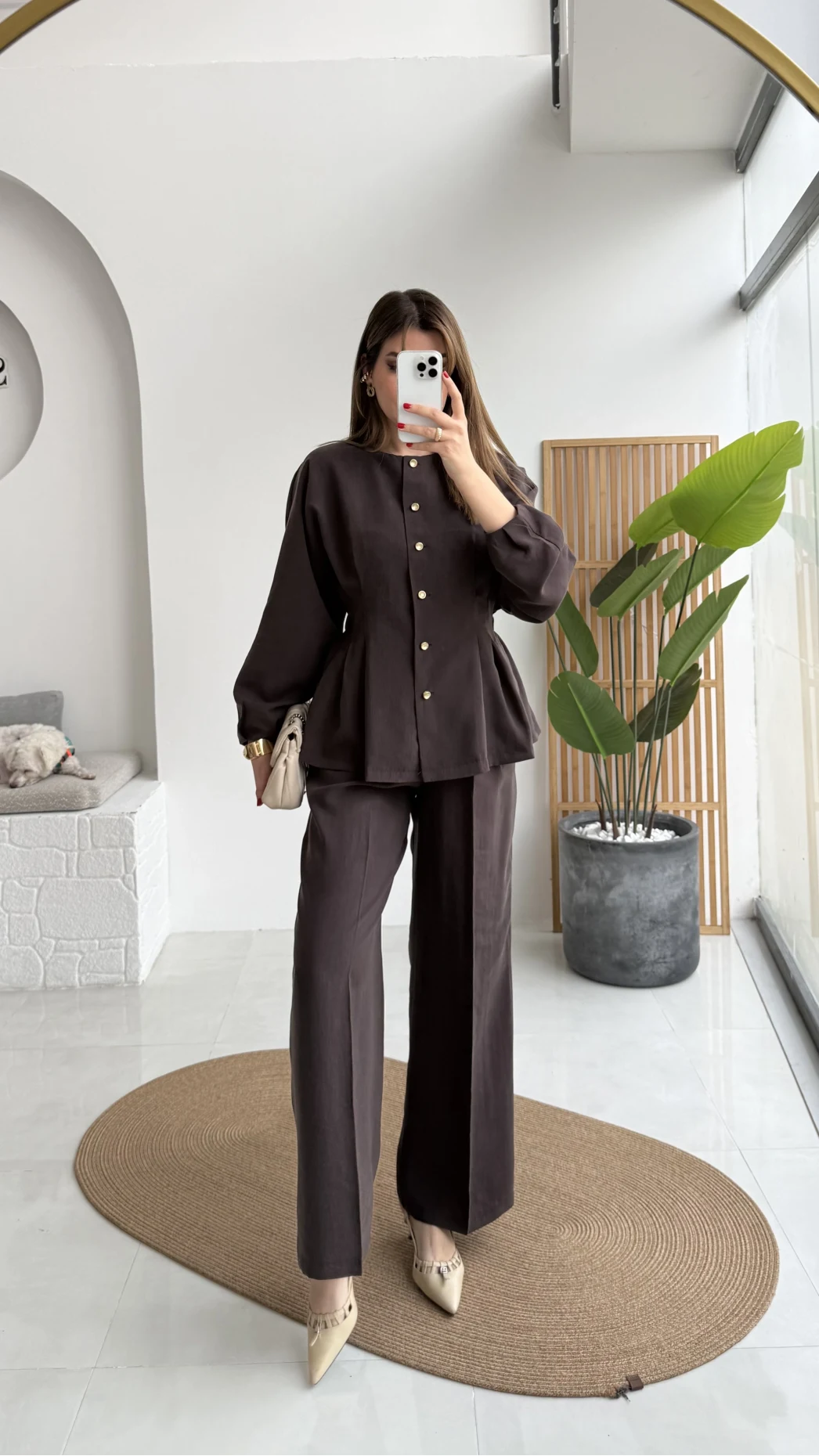 Stellaa Pile Dikişli Takım - Kahve - Kod: 8930