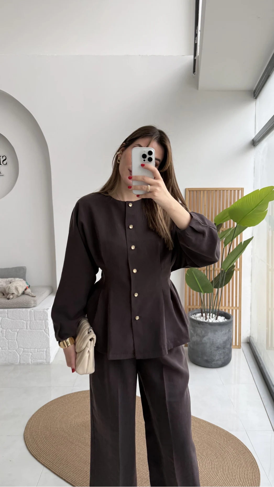 Stellaa Pile Dikişli Takım - Kahve - Kod: 8930