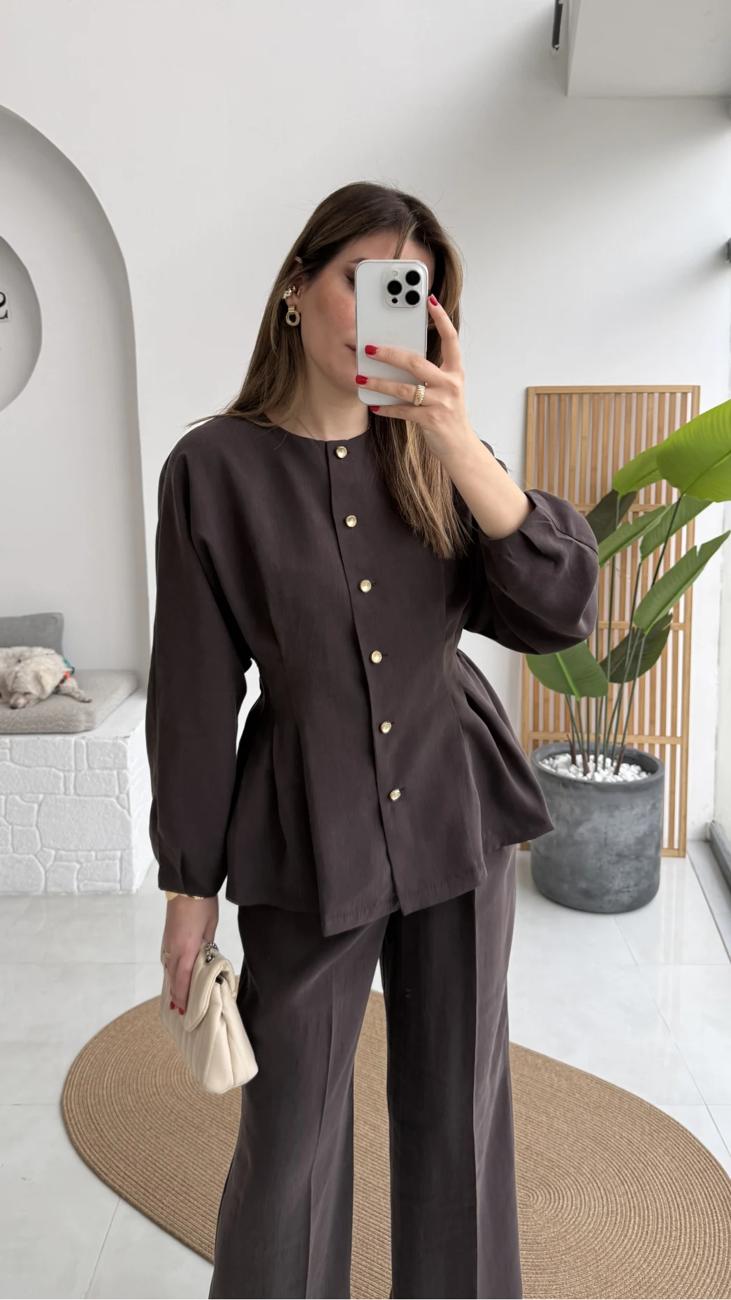 Stellaa Pile Dikişli Takım - Kahve - Kod: 8930