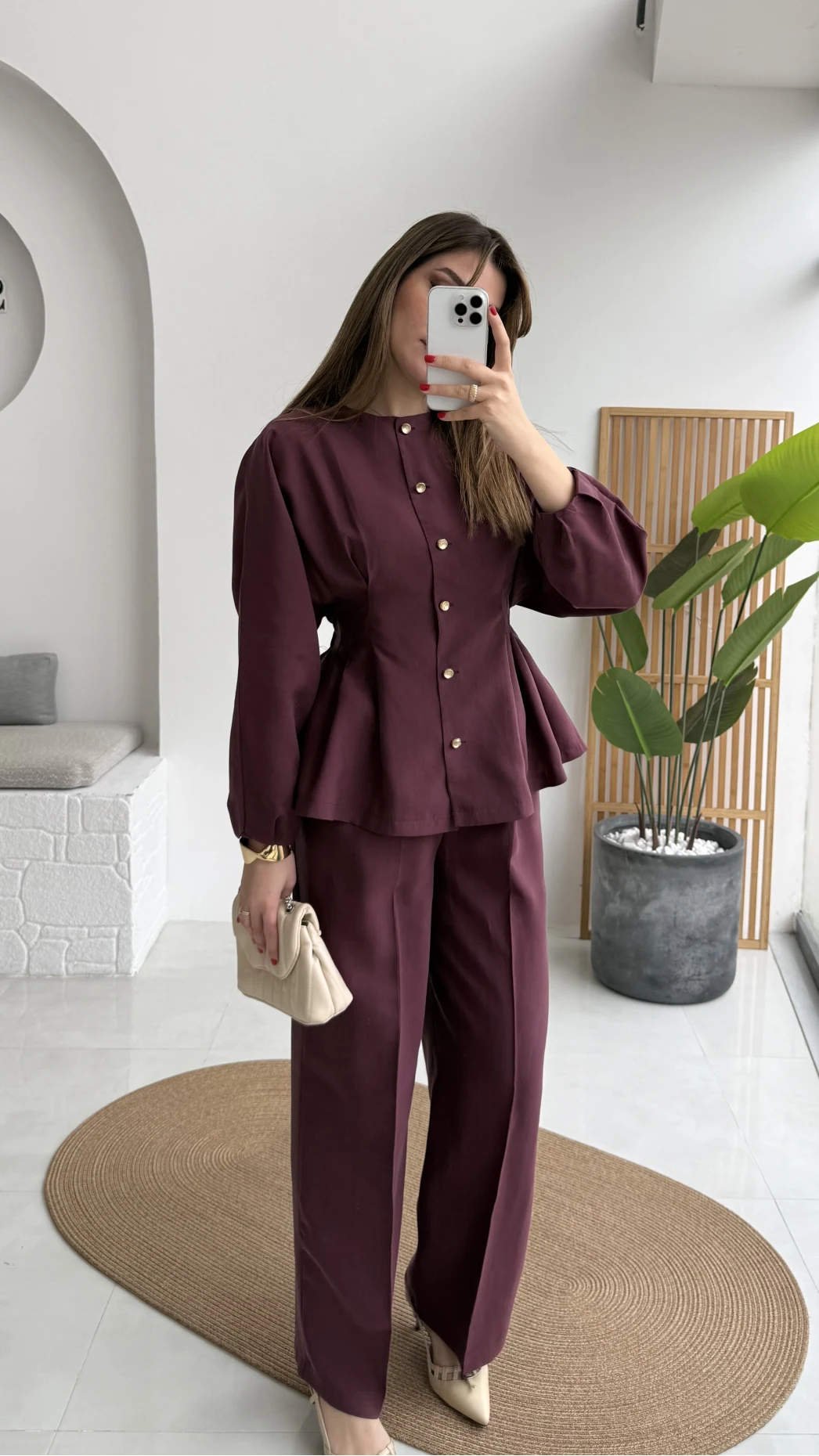 Stellaa Pile Dikişli Takım - Mürdüm - Kod: 8930