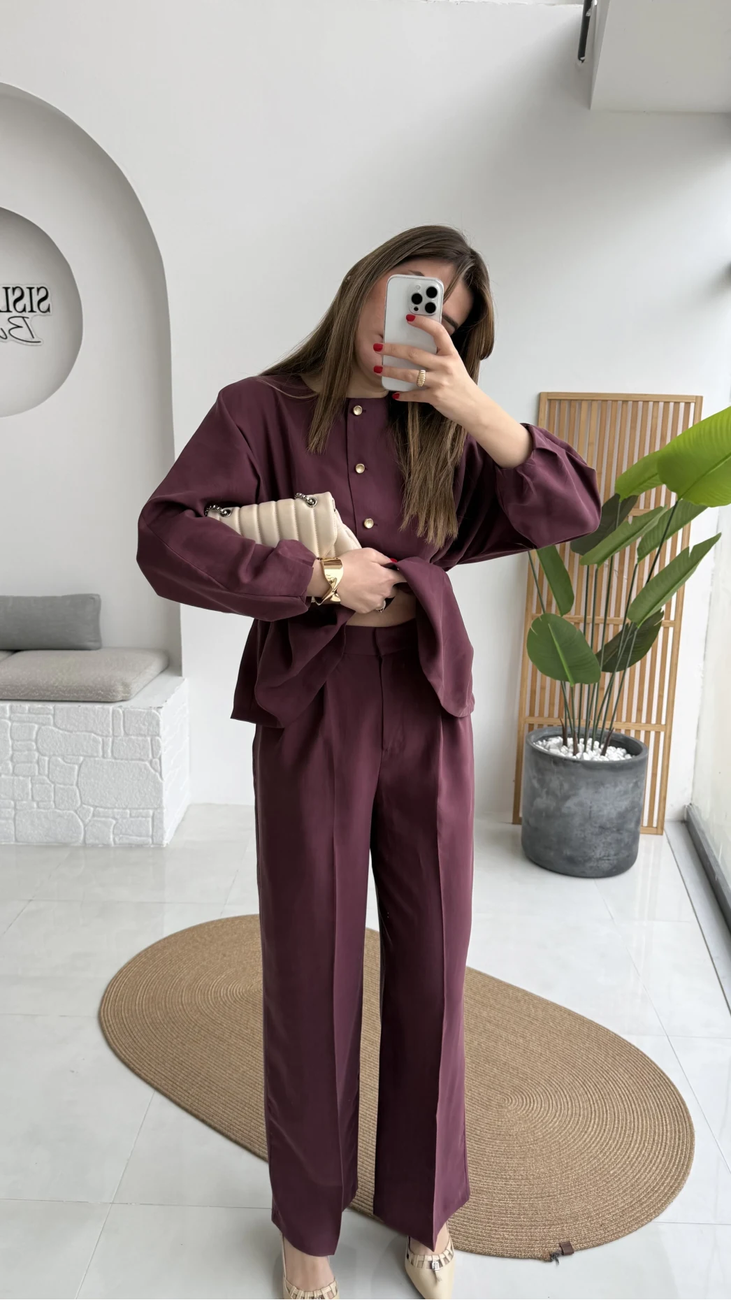 Stellaa Pile Dikişli Takım - Mürdüm - Kod: 8930