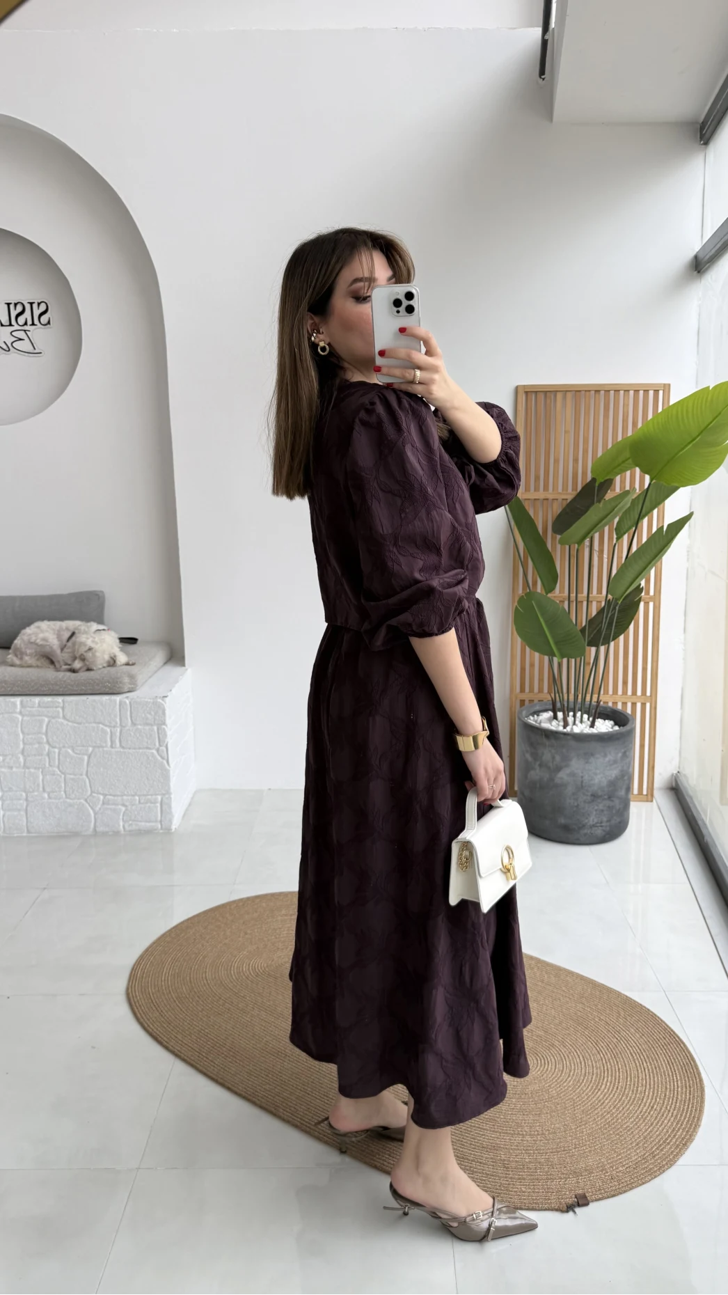 Brera Balon Kol Dokulu Etek Bluz Takım - Mürdüm - Kod: 6045