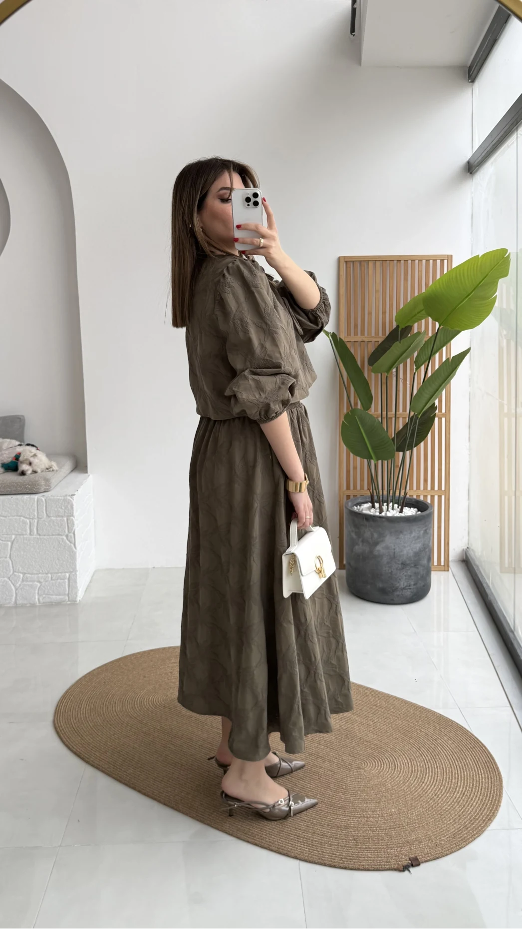 Brera Balon Kol Dokulu Etek Bluz Takım - Haki - Kod: 6045