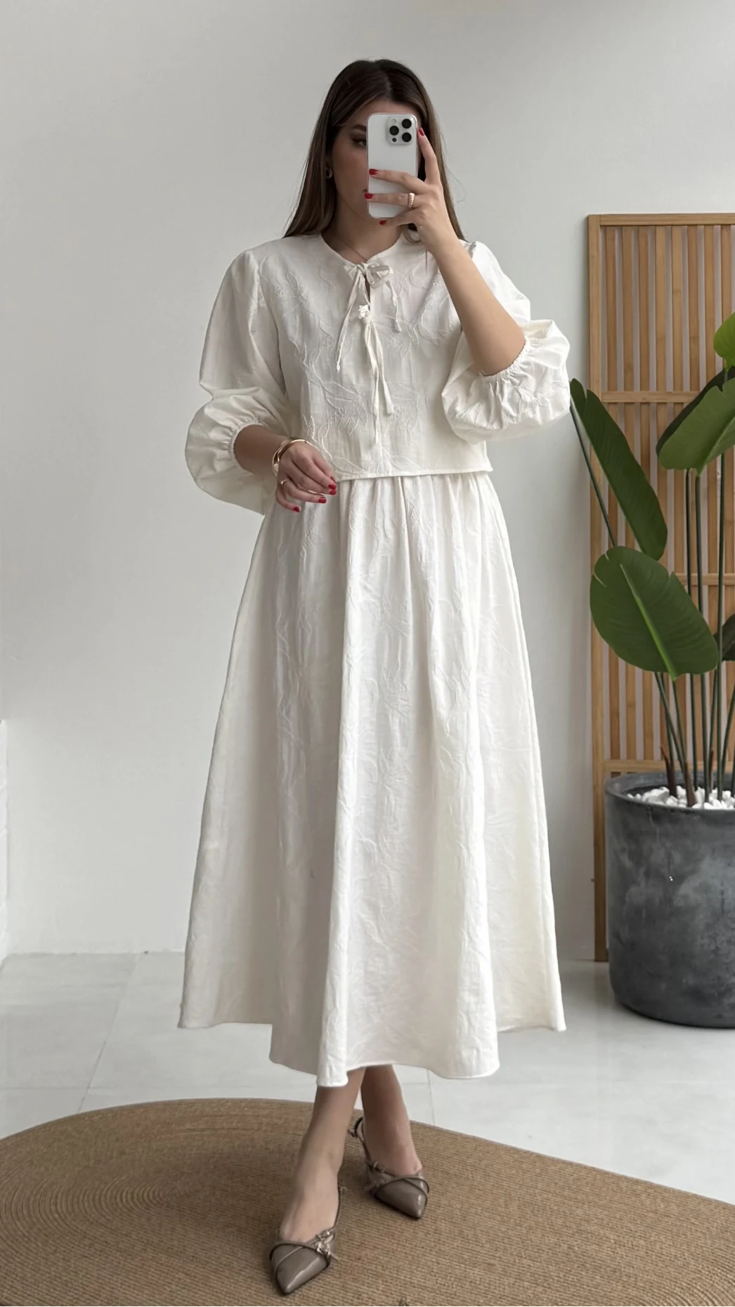 Brera Balon Kol Dokulu Etek Bluz Takım - Ekru - Kod: 6045