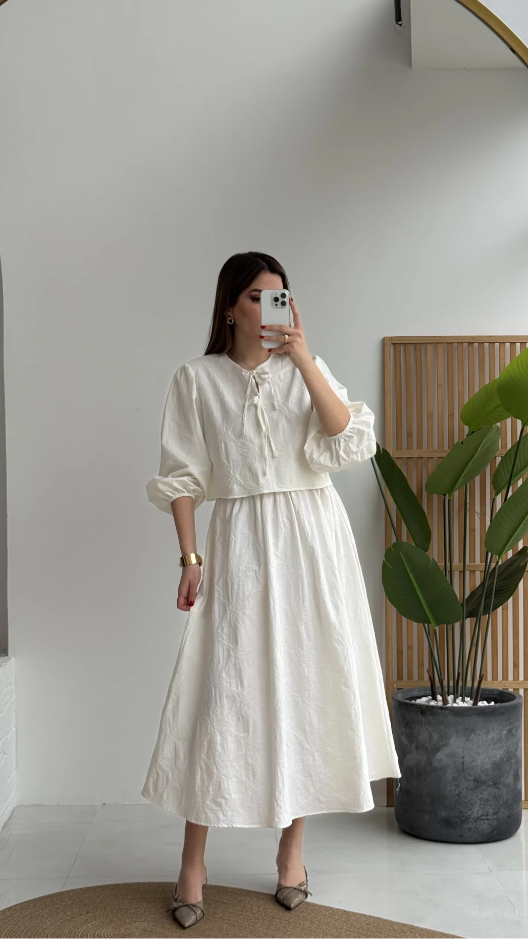 Brera Balon Kol Dokulu Etek Bluz Takım - Ekru - Kod: 6045