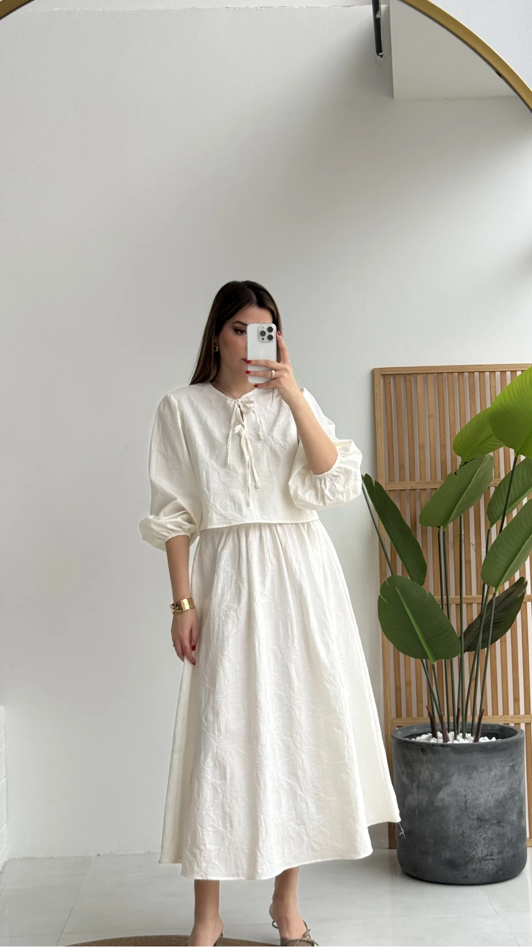 Brera Balon Kol Dokulu Etek Bluz Takım - Ekru - Kod: 6045