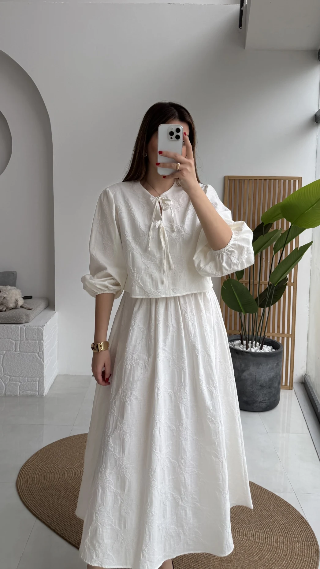 Brera Balon Kol Dokulu Etek Bluz Takım - Ekru - Kod: 6045