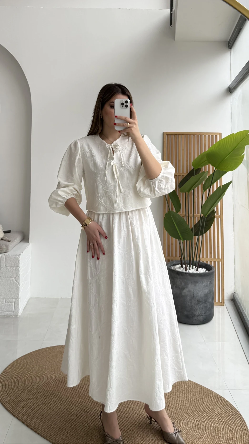 Brera Balon Kol Dokulu Etek Bluz Takım - Ekru - Kod: 6045