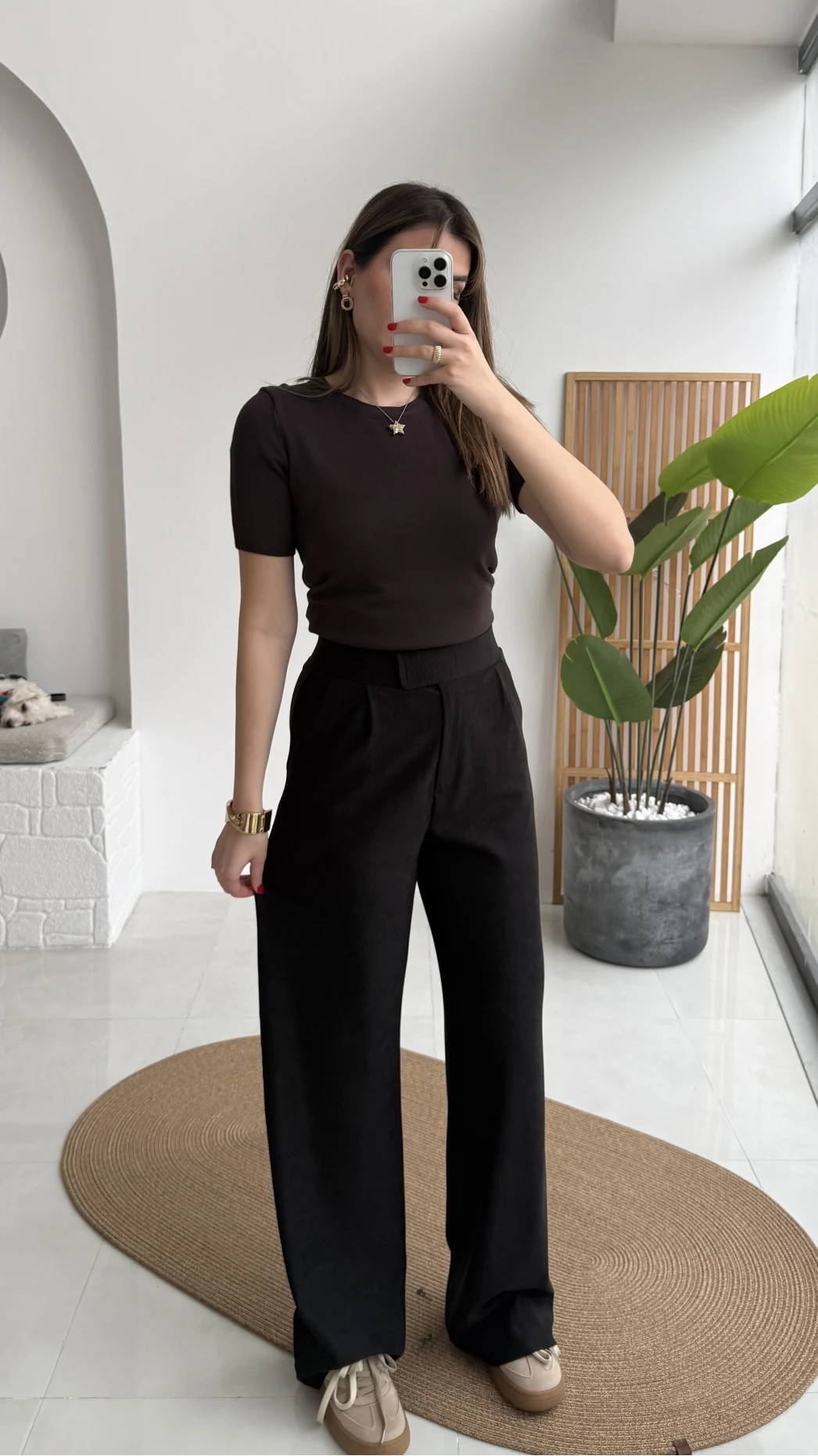 Kadife Cırt Detay Pantolon - Siyah - Kod: 3997