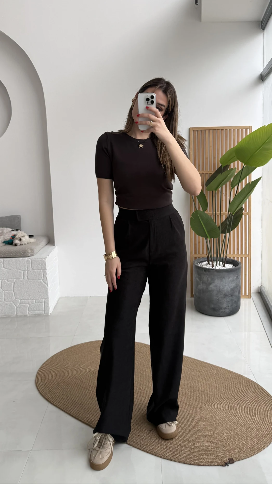 Kadife Cırt Detay Pantolon - Siyah - Kod: 3997