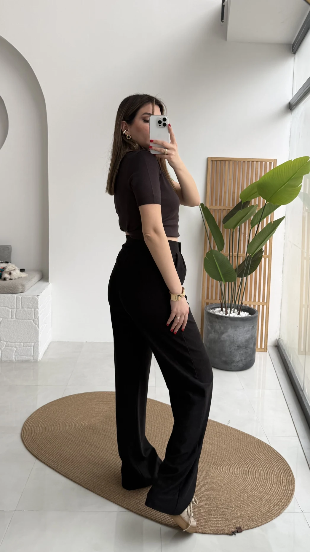 Kadife Cırt Detay Pantolon - Siyah - Kod: 3997