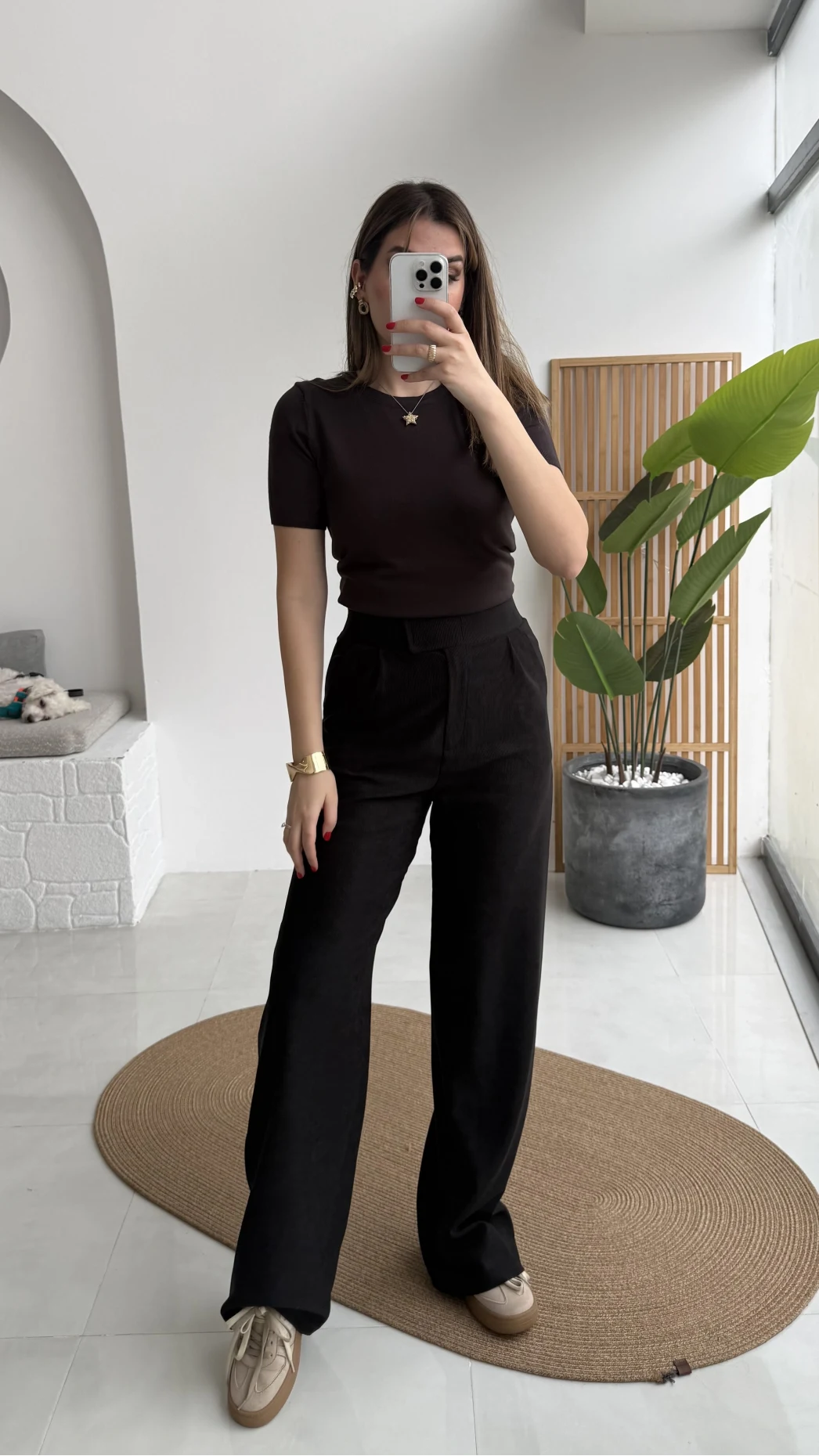 Kadife Cırt Detay Pantolon - Siyah - Kod: 3997