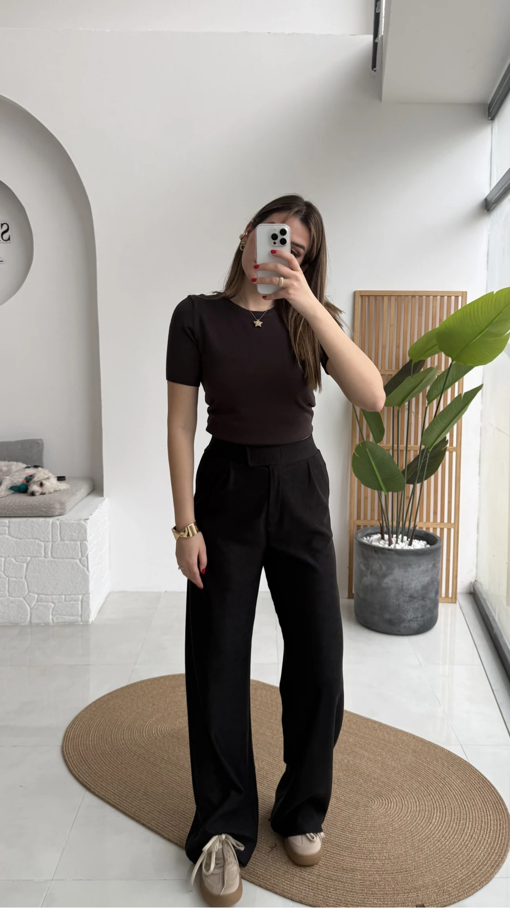 Kadife Cırt Detay Pantolon - Siyah - Kod: 3997