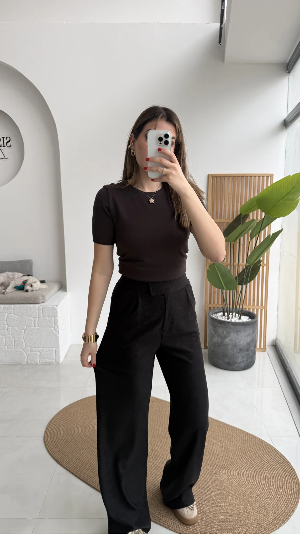 Kadife Cırt Detay Pantolon - Siyah - Kod: 3997