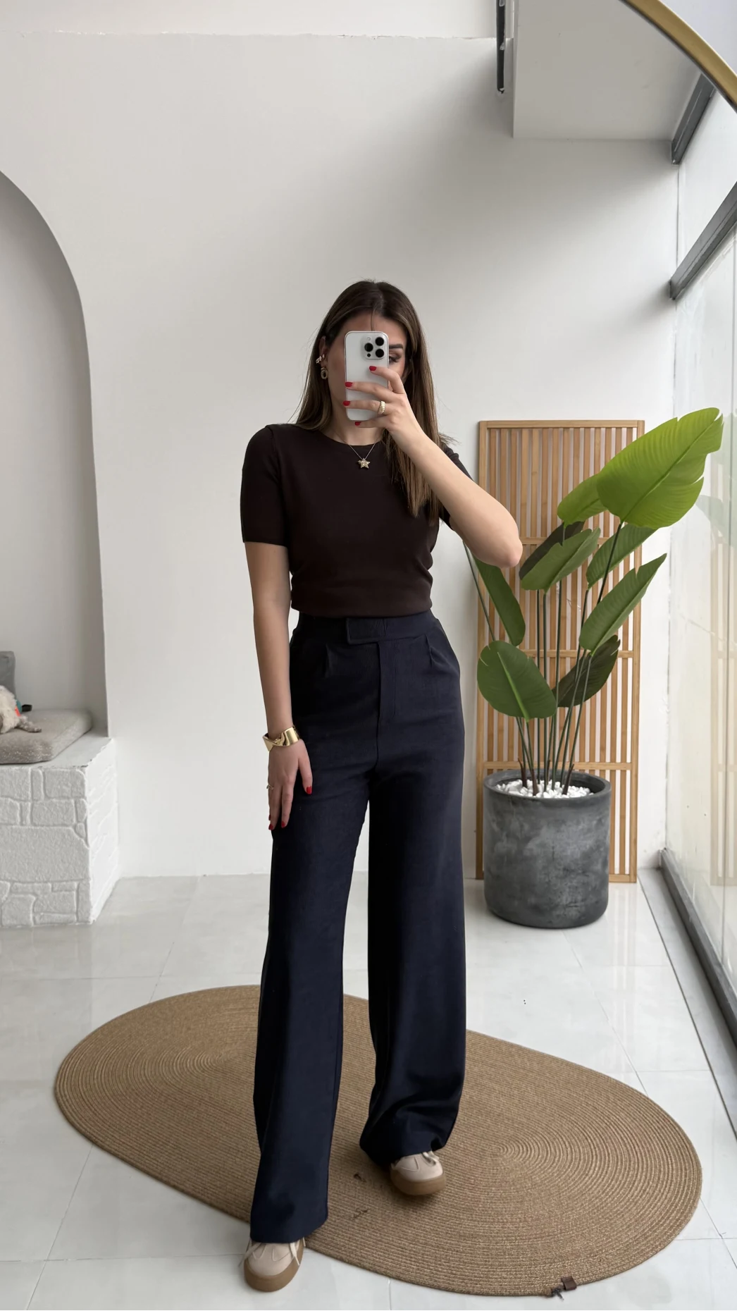 Kadife Cırt Detay Pantolon - Lacivert - Kod: 3997