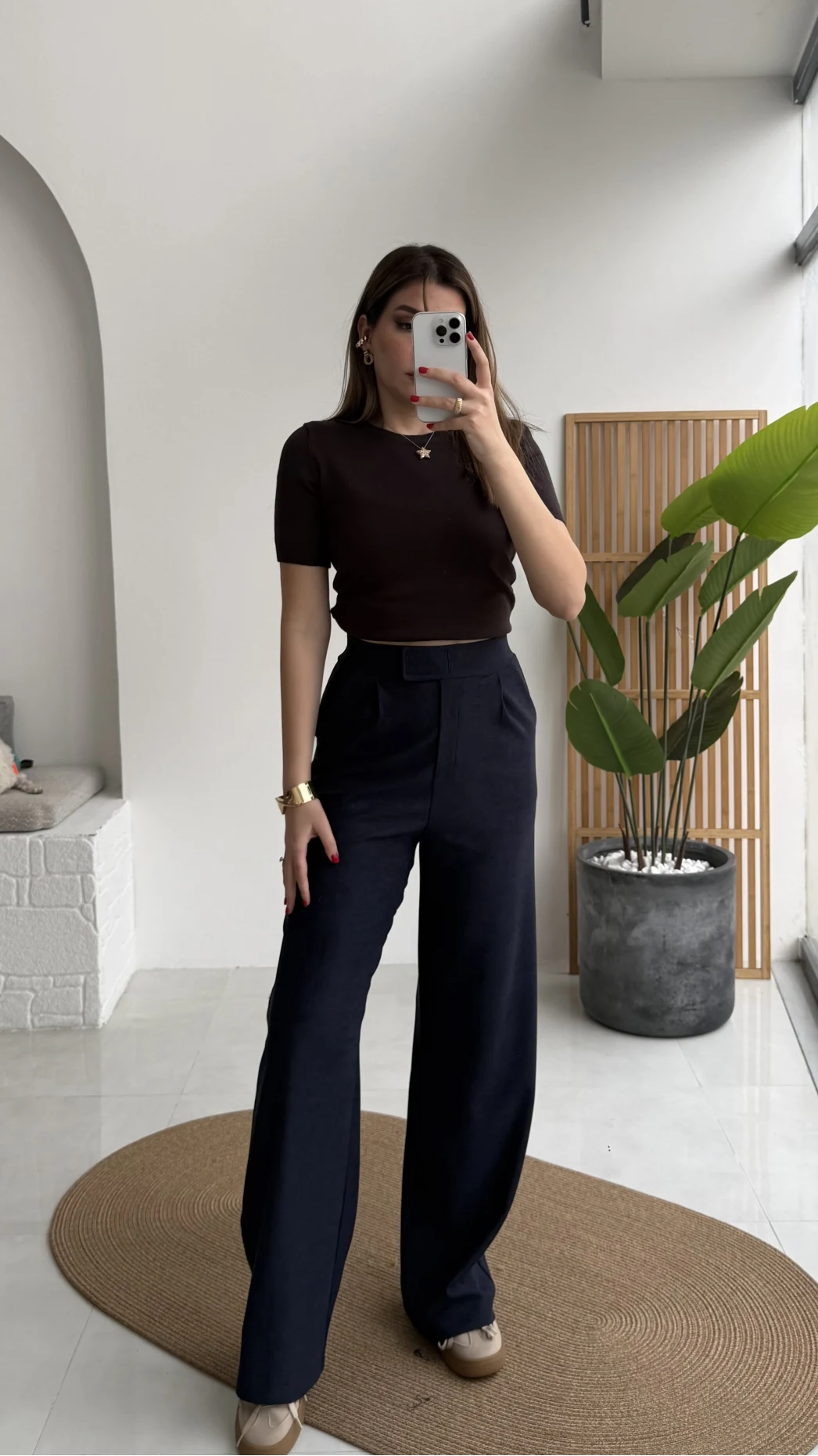 Kadife Cırt Detay Pantolon - Lacivert - Kod: 3997