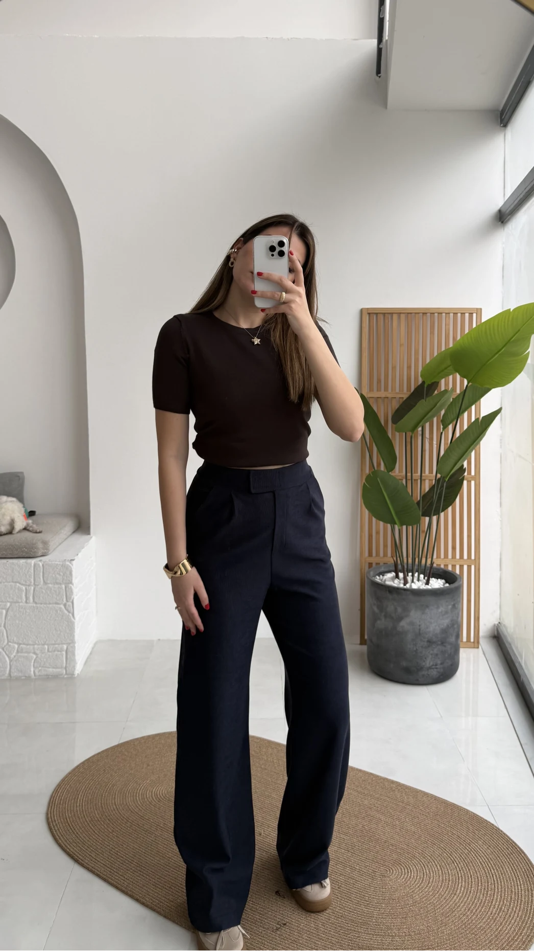 Kadife Cırt Detay Pantolon - Lacivert - Kod: 3997