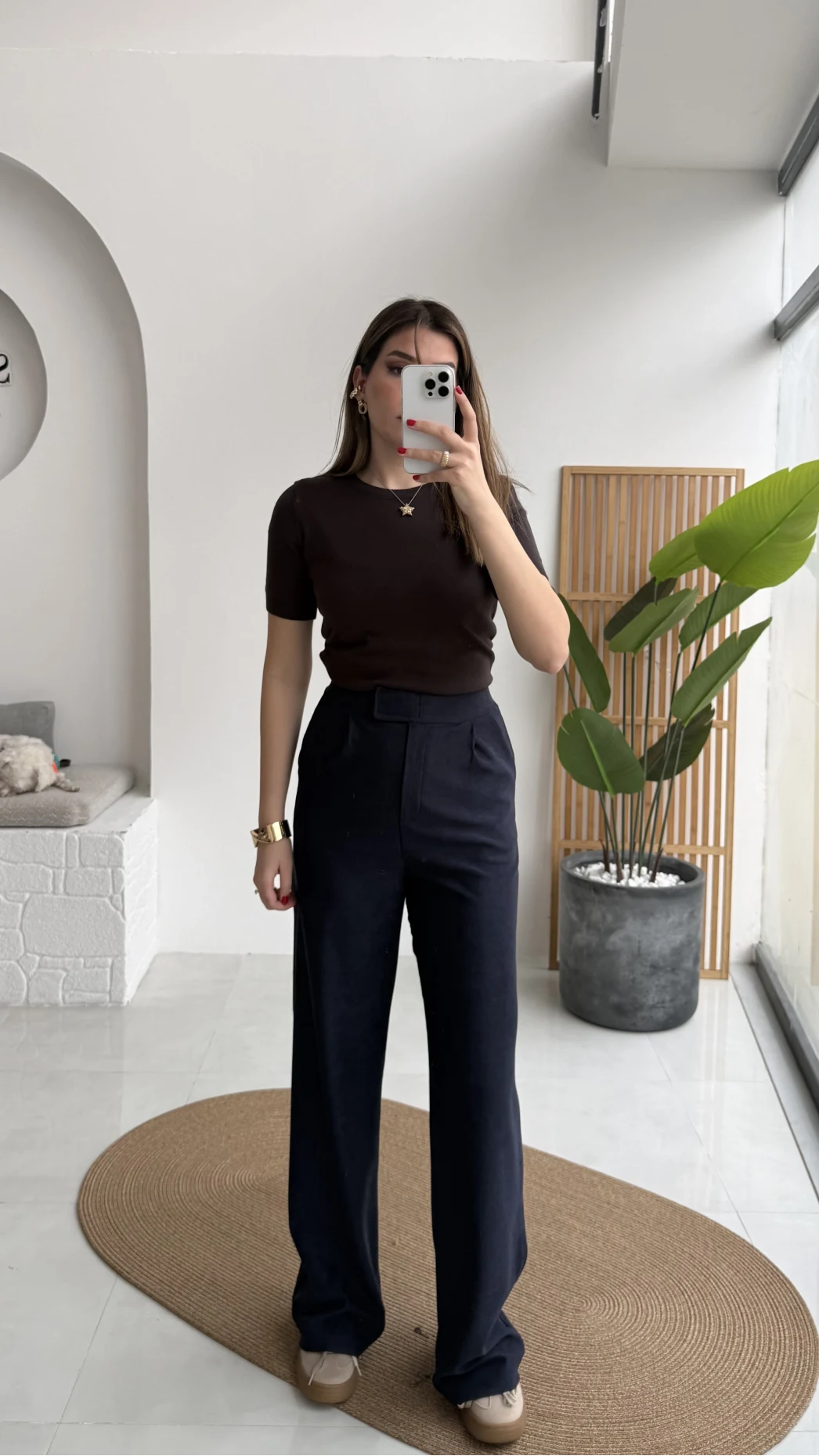 Kadife Cırt Detay Pantolon - Lacivert - Kod: 3997