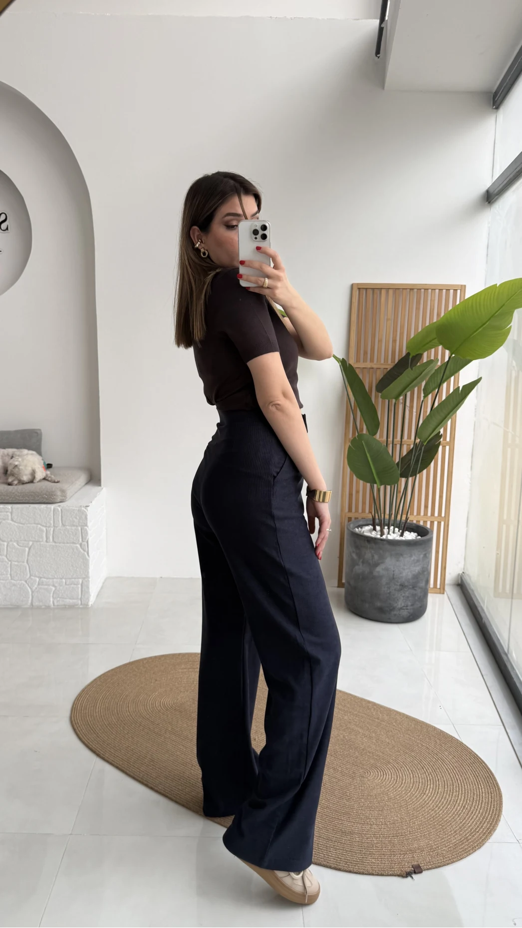 Kadife Cırt Detay Pantolon - Lacivert - Kod: 3997