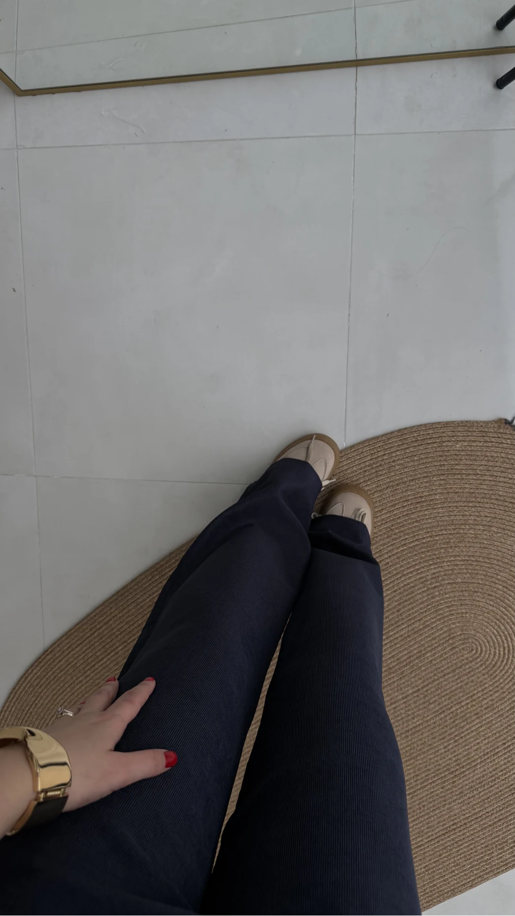 Kadife Cırt Detay Pantolon - Lacivert - Kod: 3997