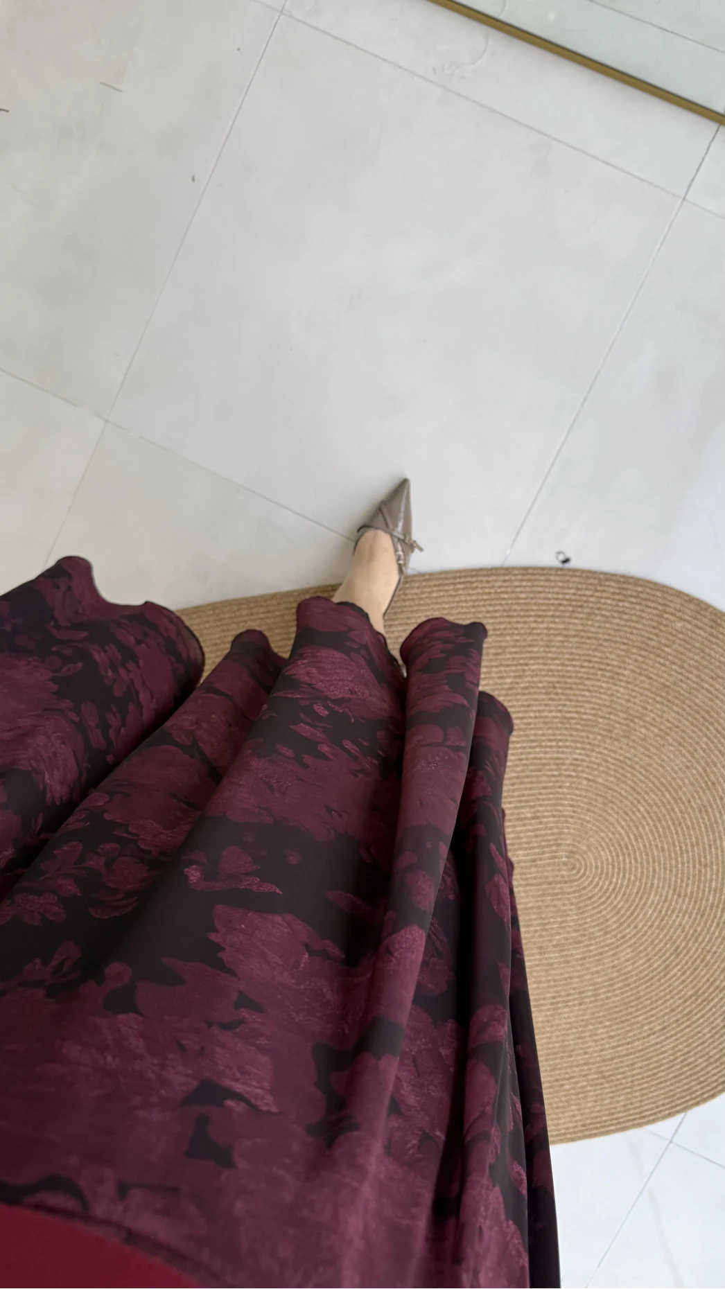 Çiçek Desenli Astarlı Tül Etek - Mürdüm