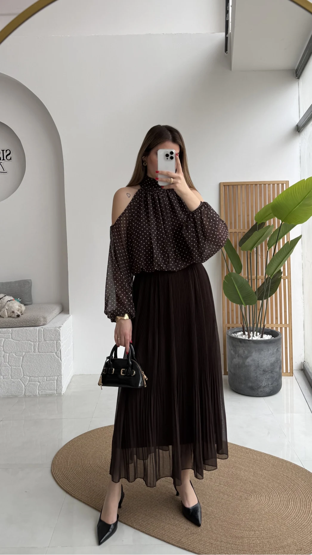 Piliseli Şifon Etek - Acı Kahve - Kod: 0928