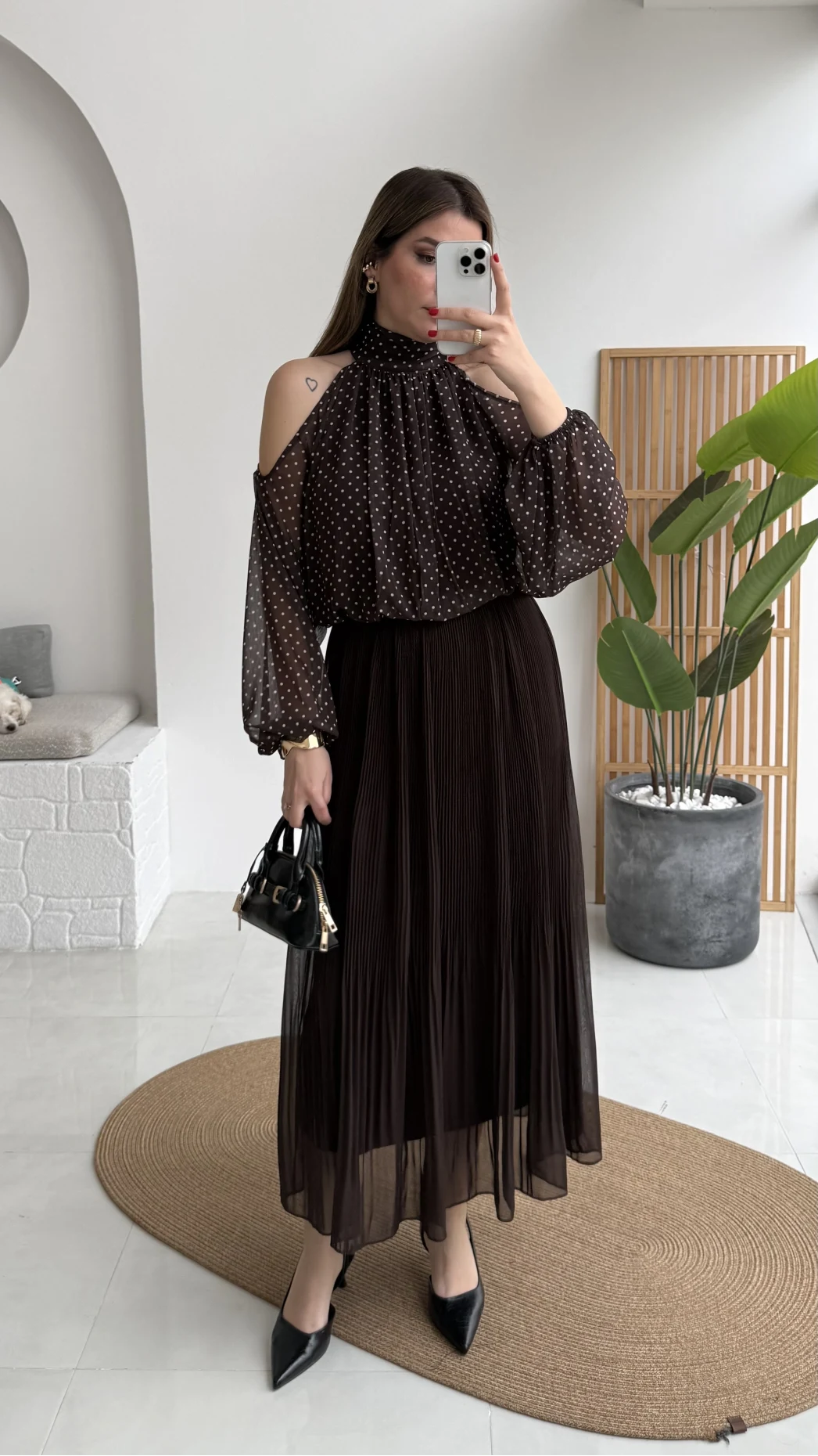 Piliseli Şifon Etek - Acı Kahve - Kod: 0928