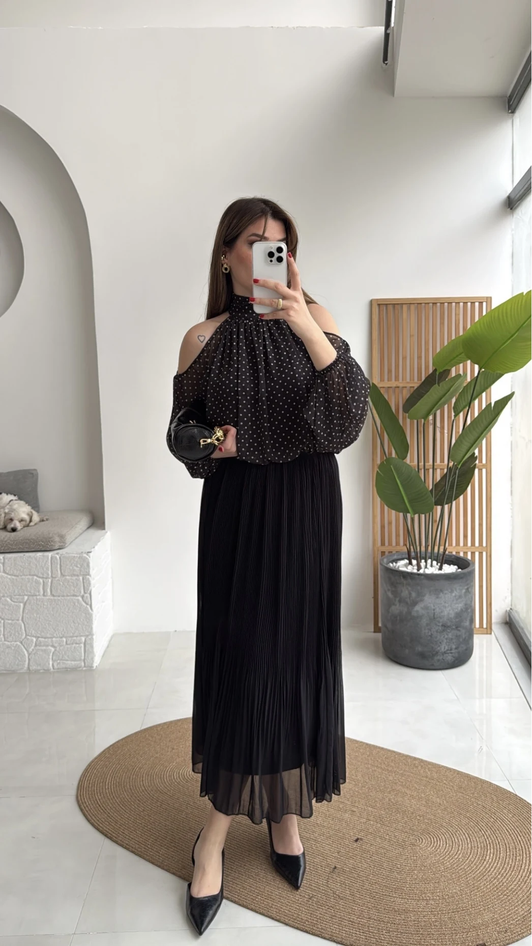 Piliseli Şifon Etek - Siyah - Kod: 0928