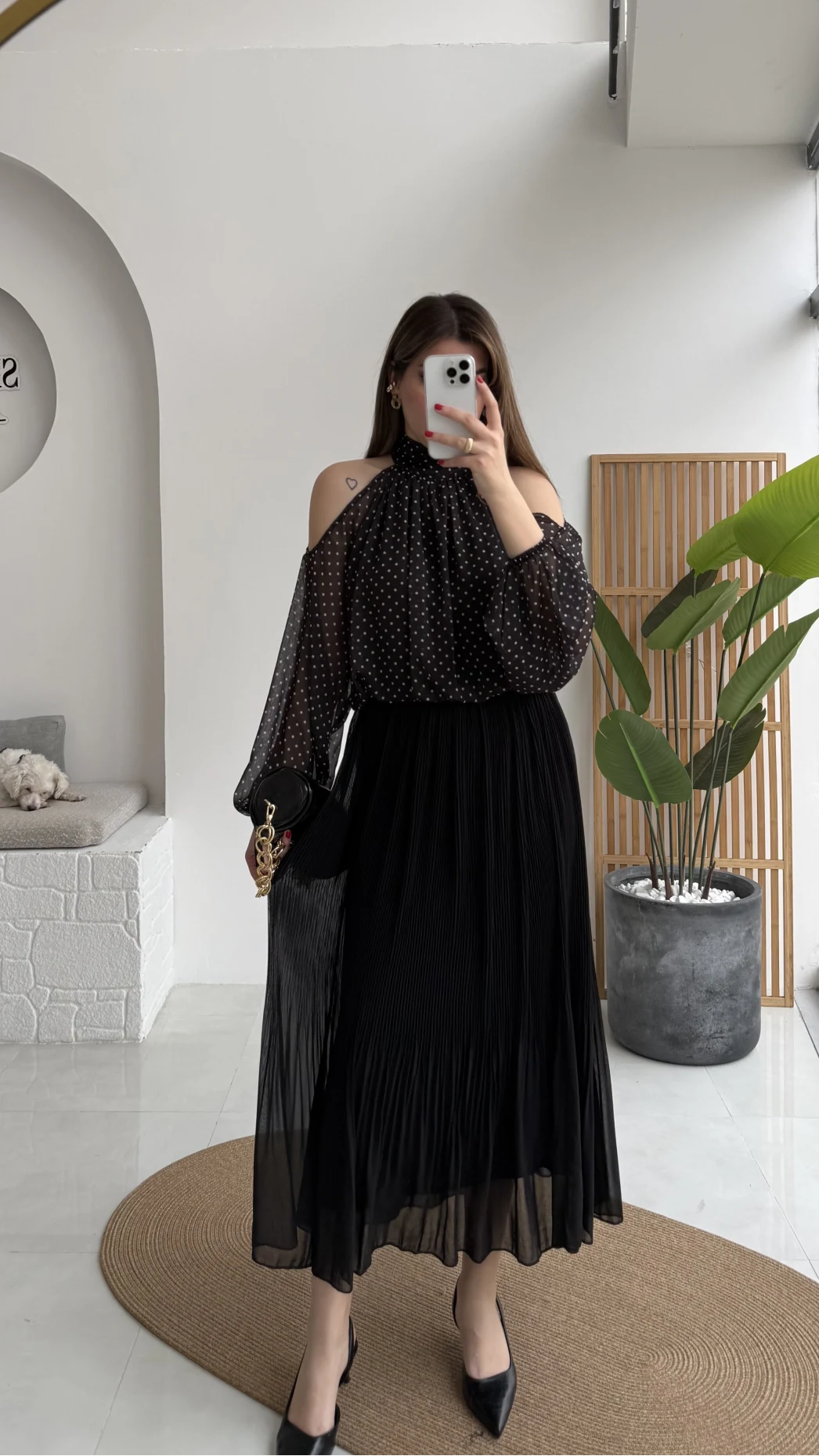 Piliseli Şifon Etek - Siyah - Kod: 0928