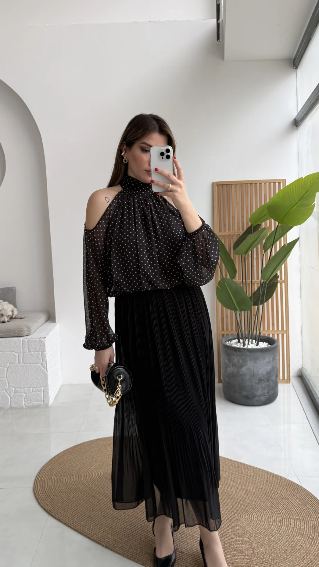 Piliseli Şifon Etek - Siyah - Kod: 0928