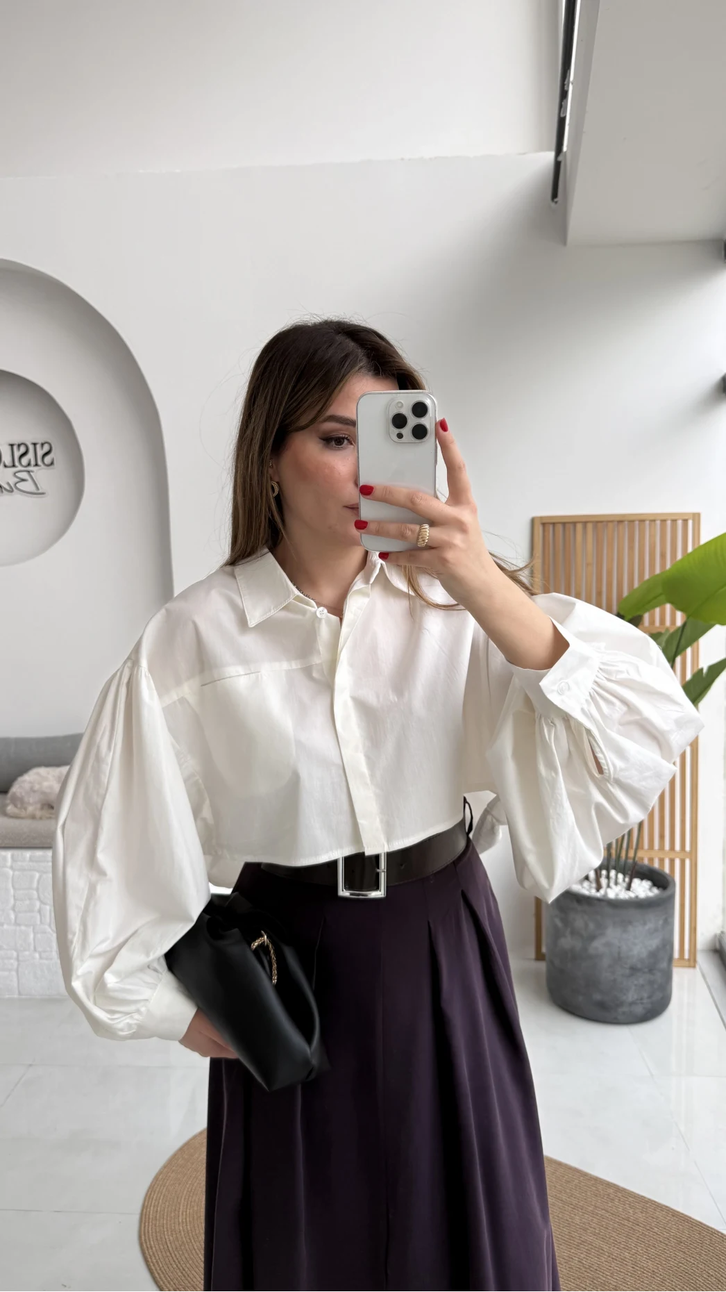 Crop Balon Kol Poplin Gömlek - Beyaz - Kod: 5008