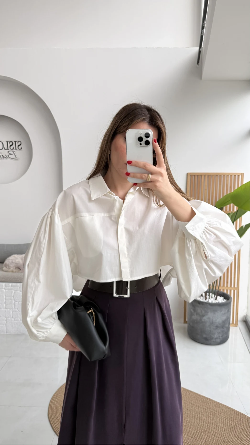 Crop Balon Kol Poplin Gömlek - Beyaz - Kod: 5008