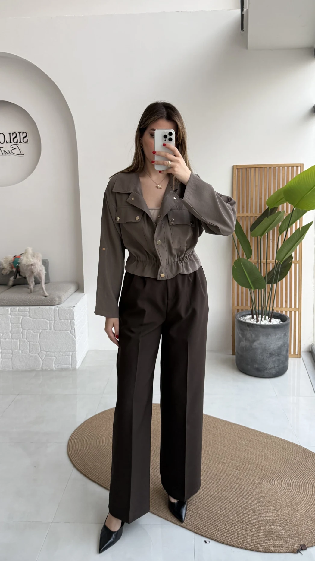 Fiona Çift Plili Kumaş Pantolon - Kahve - Kod: 3869