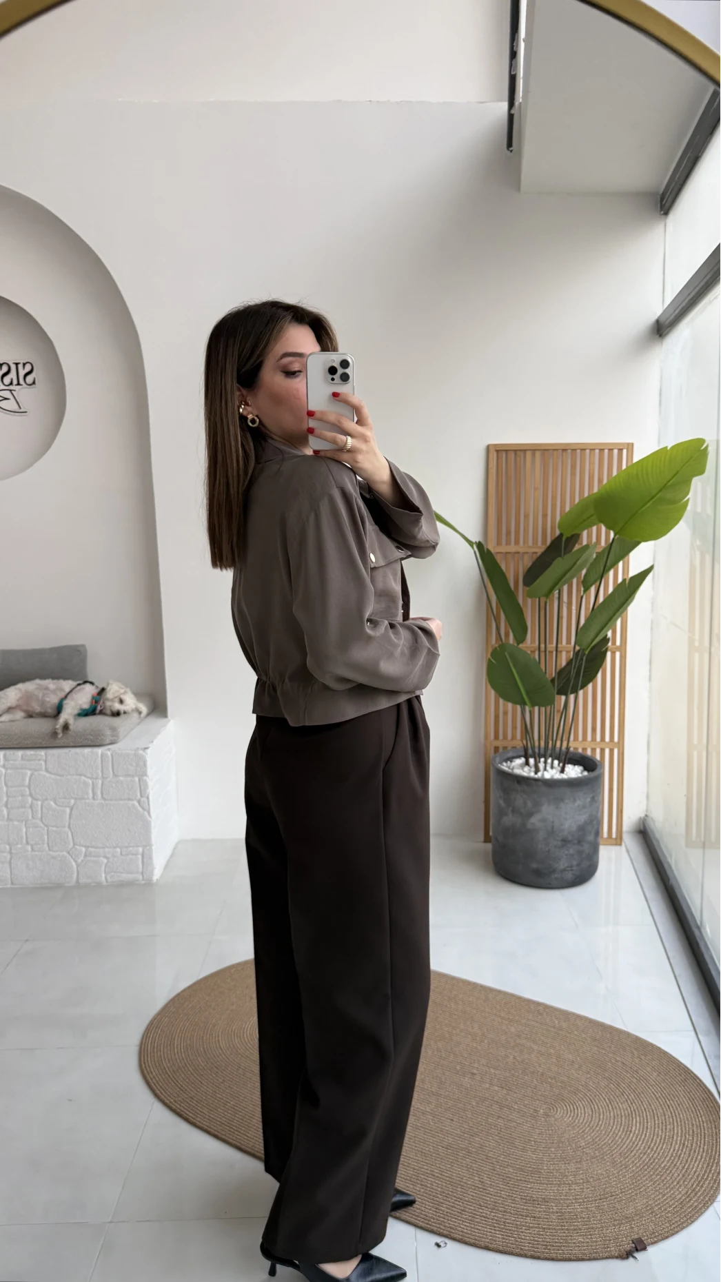 Fiona Çift Plili Kumaş Pantolon - Kahve - Kod: 3869