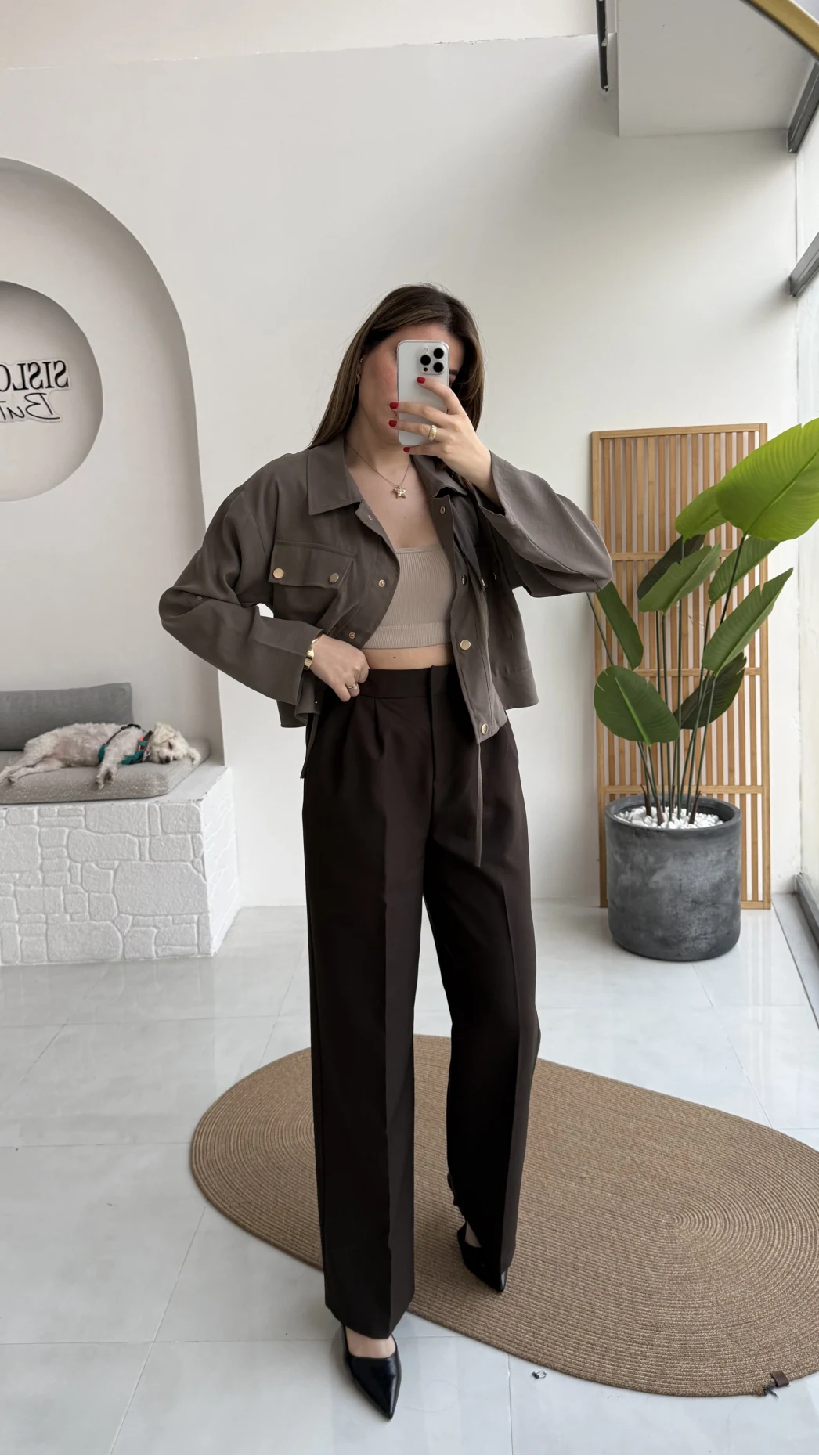 Fiona Çift Plili Kumaş Pantolon - Kahve - Kod: 3869