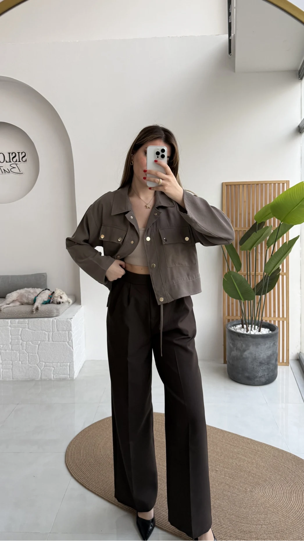 Fiona Çift Plili Kumaş Pantolon - Kahve - Kod: 3869