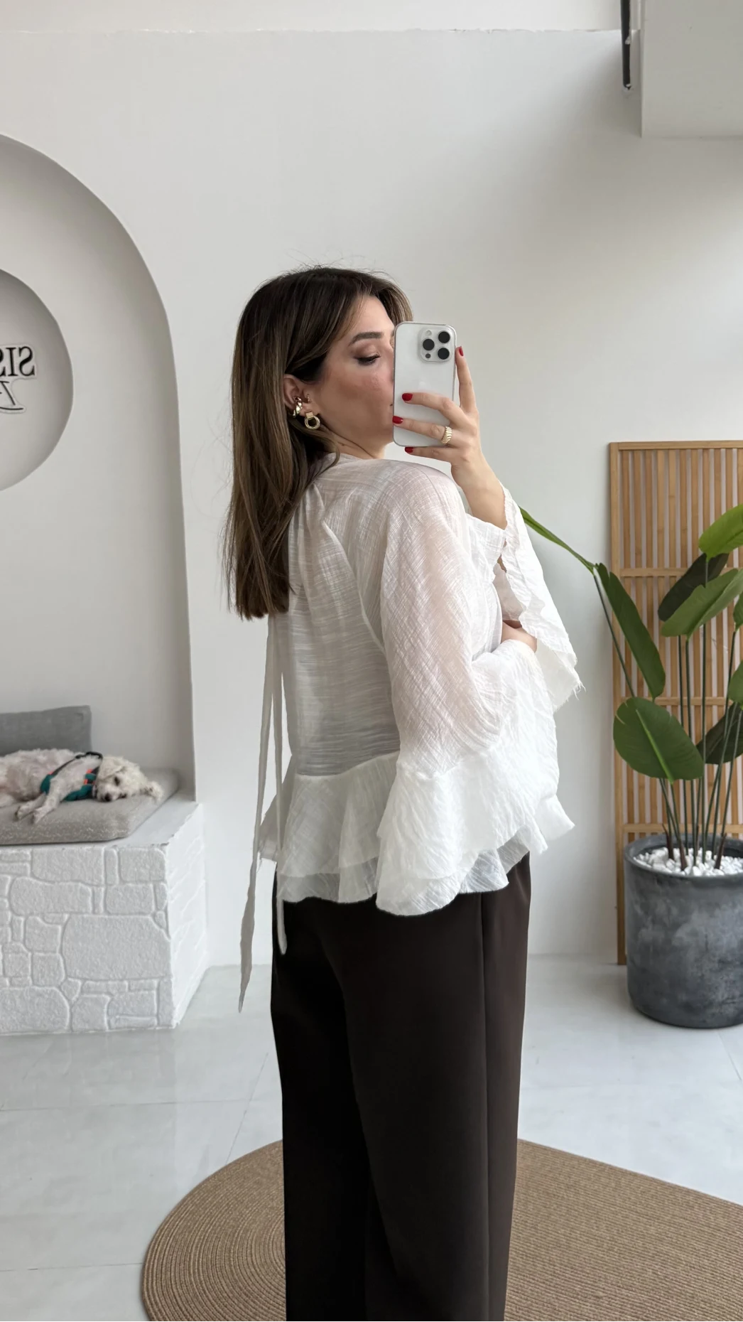 Fırfırlı Transparan Bluz - Beyaz - Kod: 5009