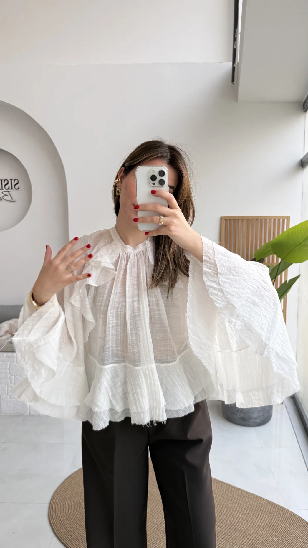 Fırfırlı Transparan Bluz - Beyaz - Kod: 5009