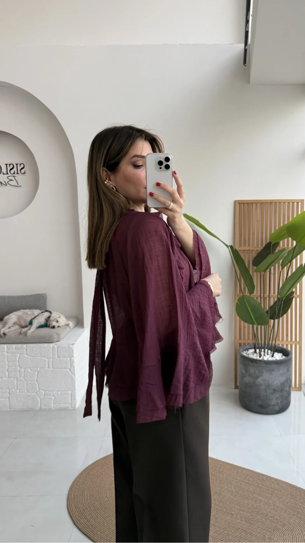 Fırfırlı Transparan Bluz - Mürdüm - Kod: 5009