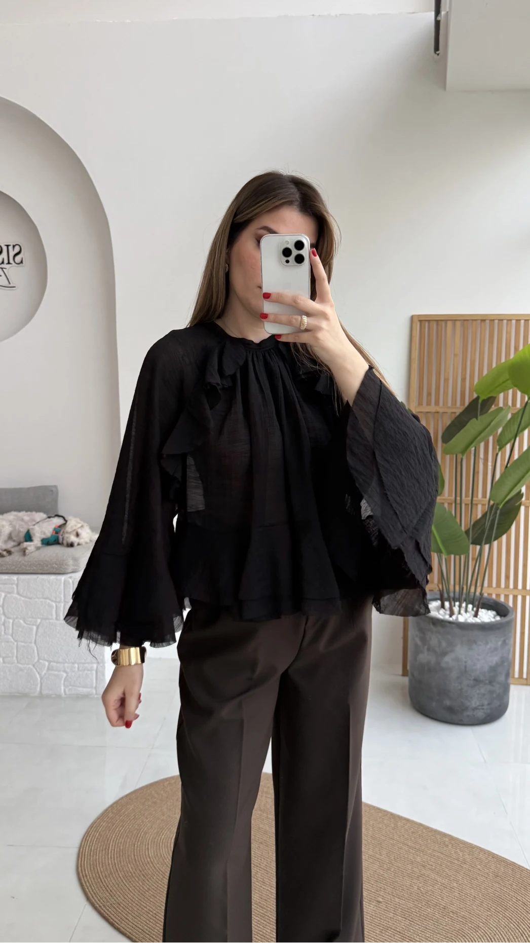 Fırfırlı Transparan Bluz - Siyah - Kod: 5009